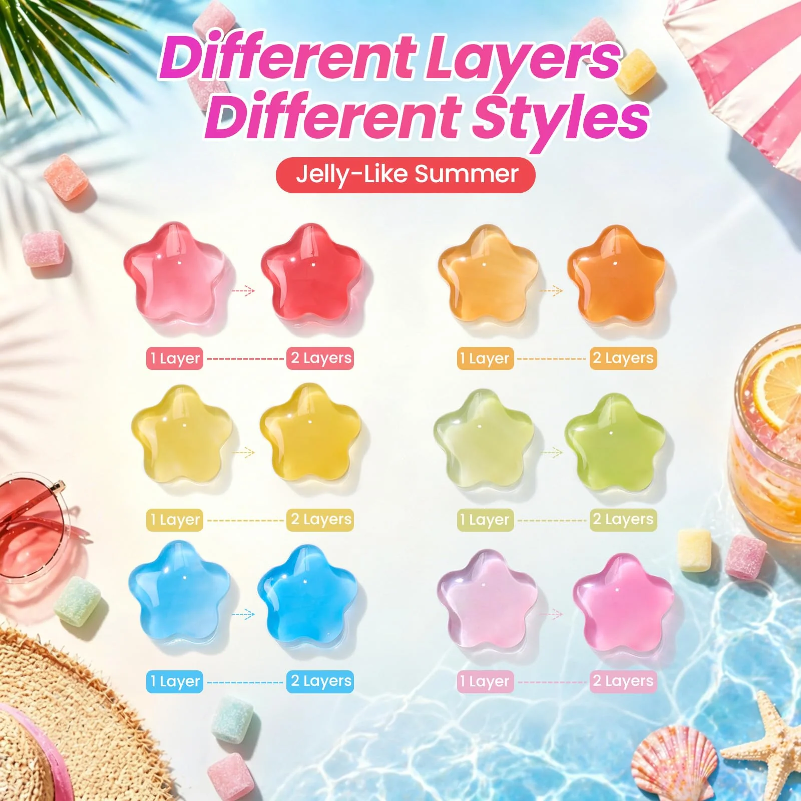Beetles Neon Jelly-Like Summer 20 Colors Summer Nails Gel Polsih Kit Nail Art - Image 3