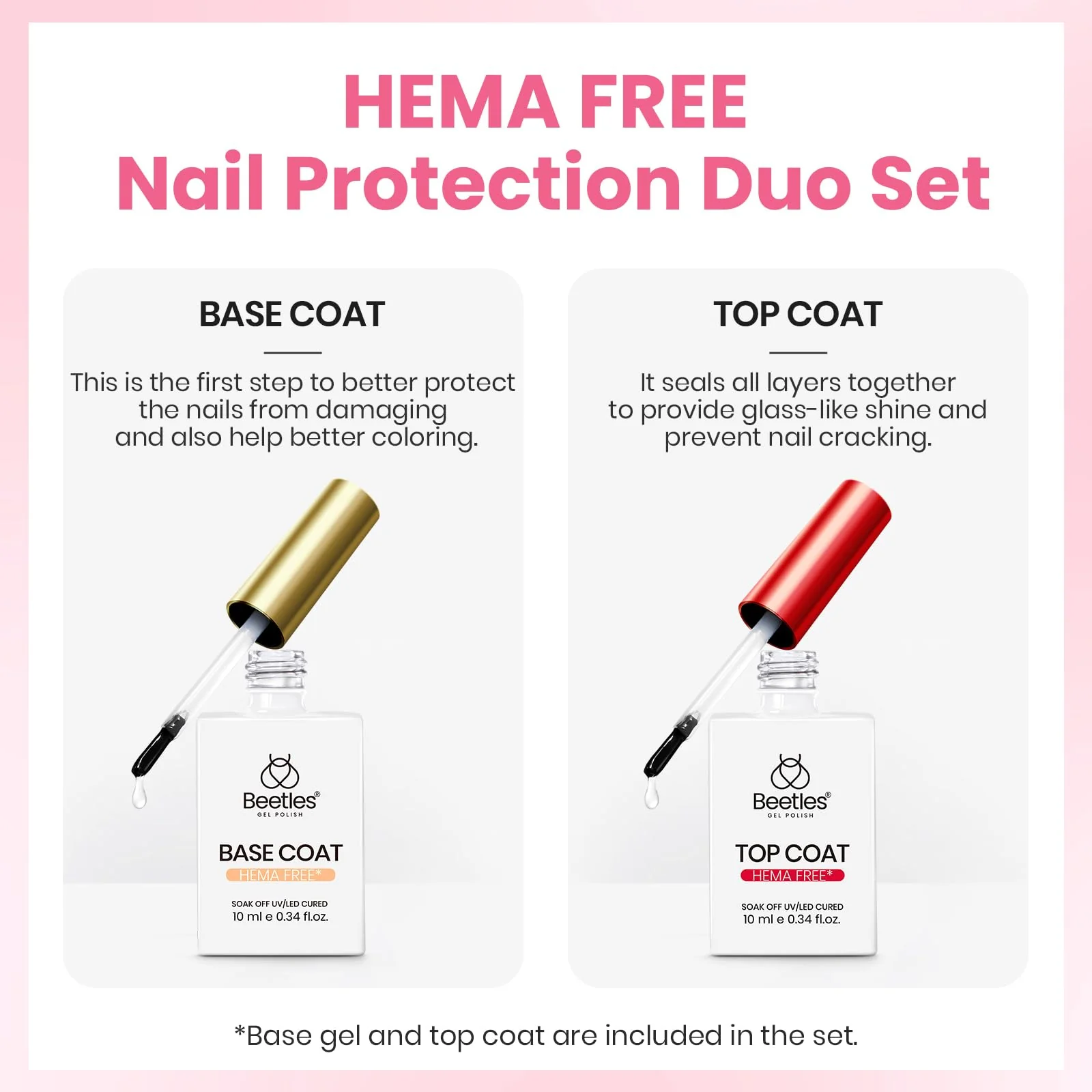 Beetles Pastel Gel Polish Set - Petal Ivory, 4Pcs White & Pink Gel Nail Polish with Base Coat Top Coat, Soak Off UV LED Lamp French Nails Art for Spring Nails - Image 3