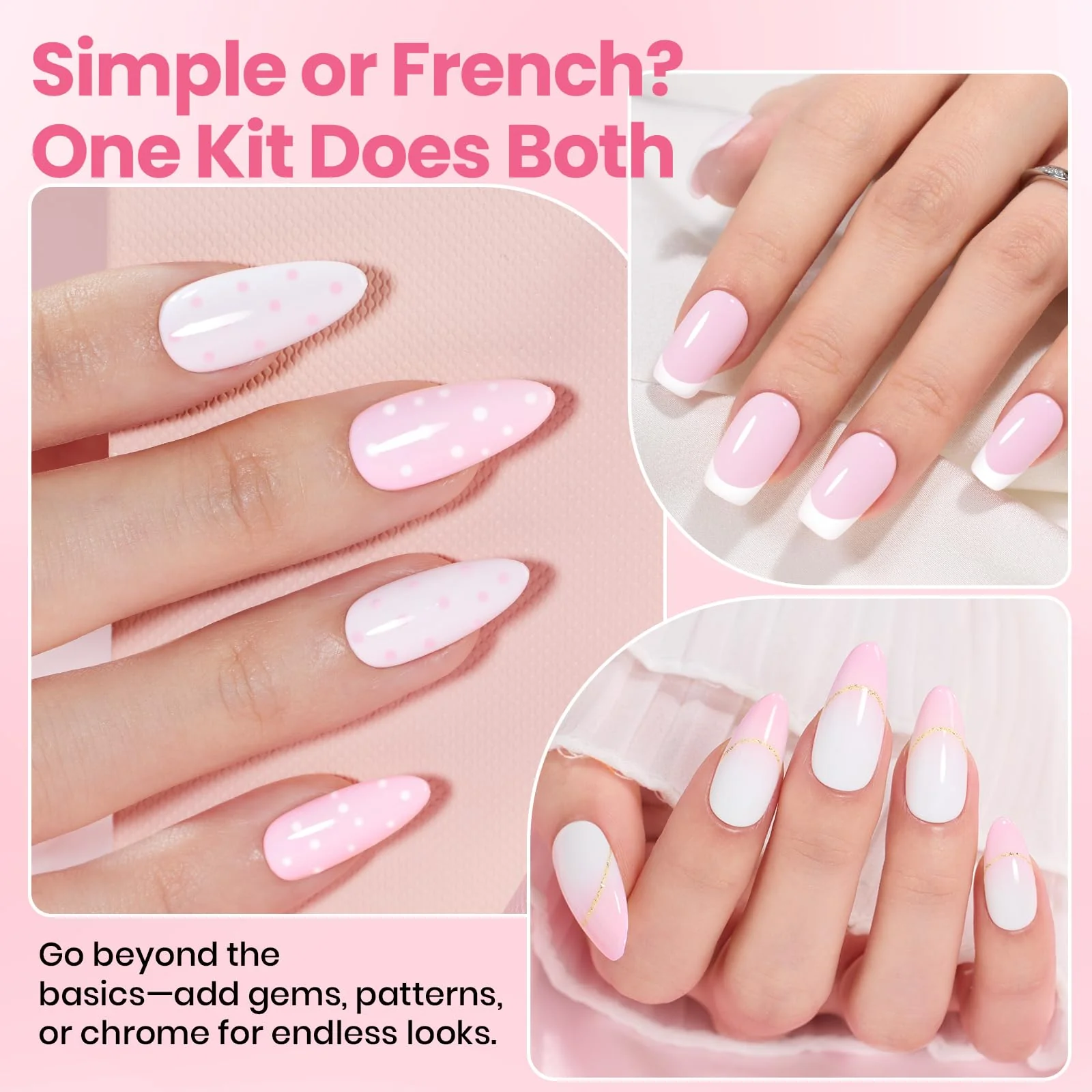 Beetles Pastel Gel Polish Set - Petal Ivory, 4Pcs White & Pink Gel Nail Polish with Base Coat Top Coat, Soak Off UV LED Lamp French Nails Art for Spring Nails - Image 5