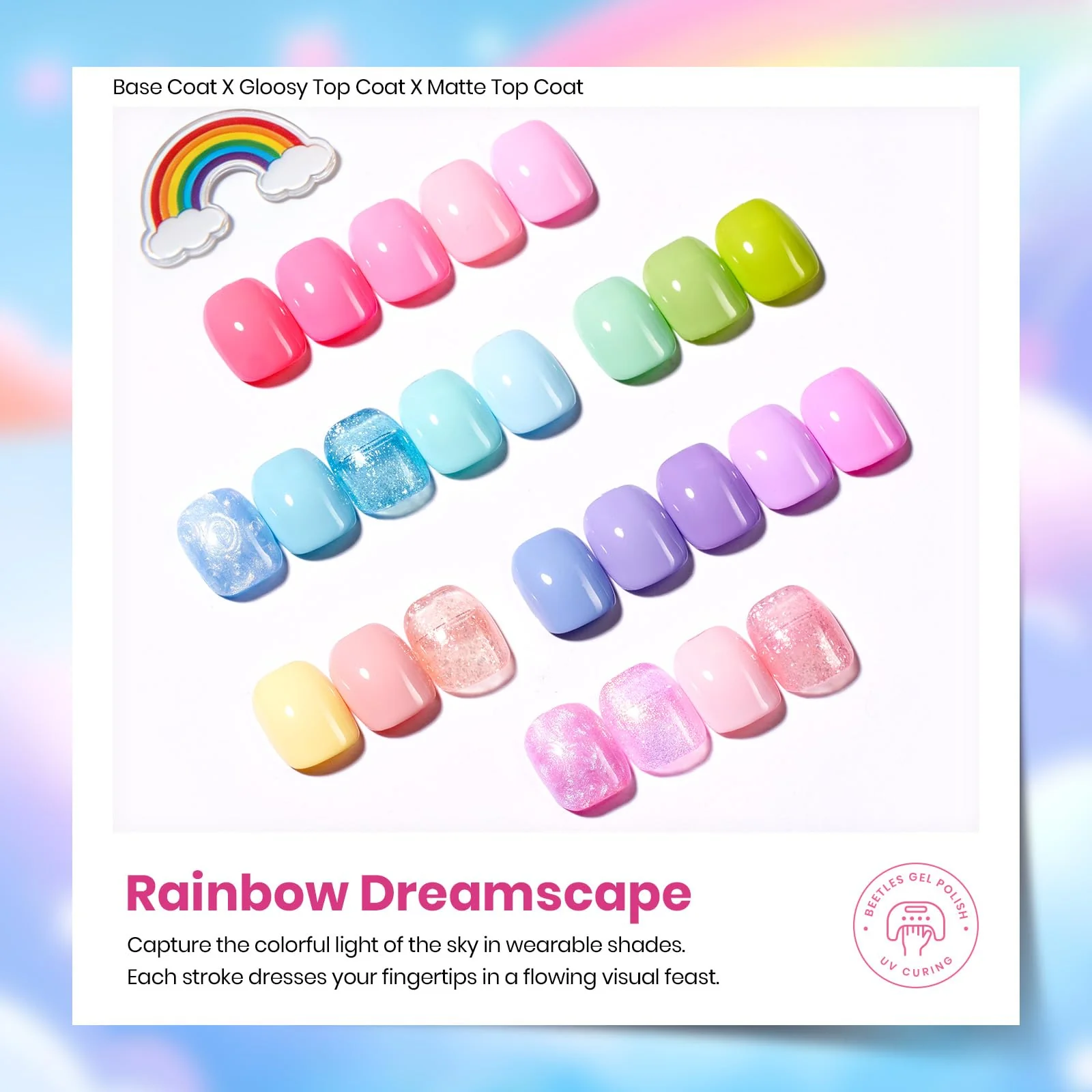 Beetles Pastel Gel Polish Set - Summer Nails Rainbow Dreamscape 25 Colors Gel Polish Kit with Base Coat&Top Coat - Image 2