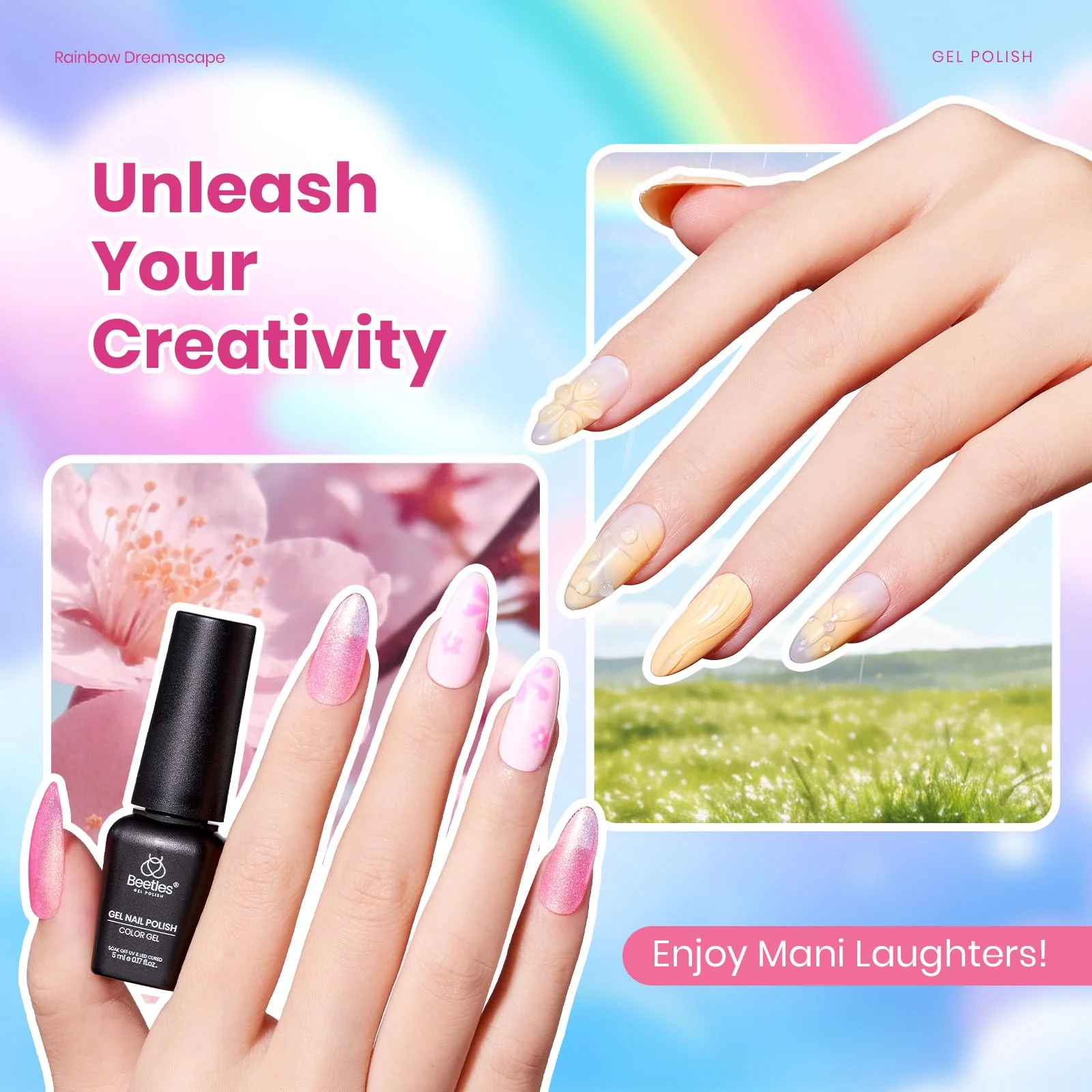 Beetles Pastel Gel Polish Set - Summer Nails Rainbow Dreamscape 25 Colors Gel Polish Kit with Base Coat&Top Coat - Image 3