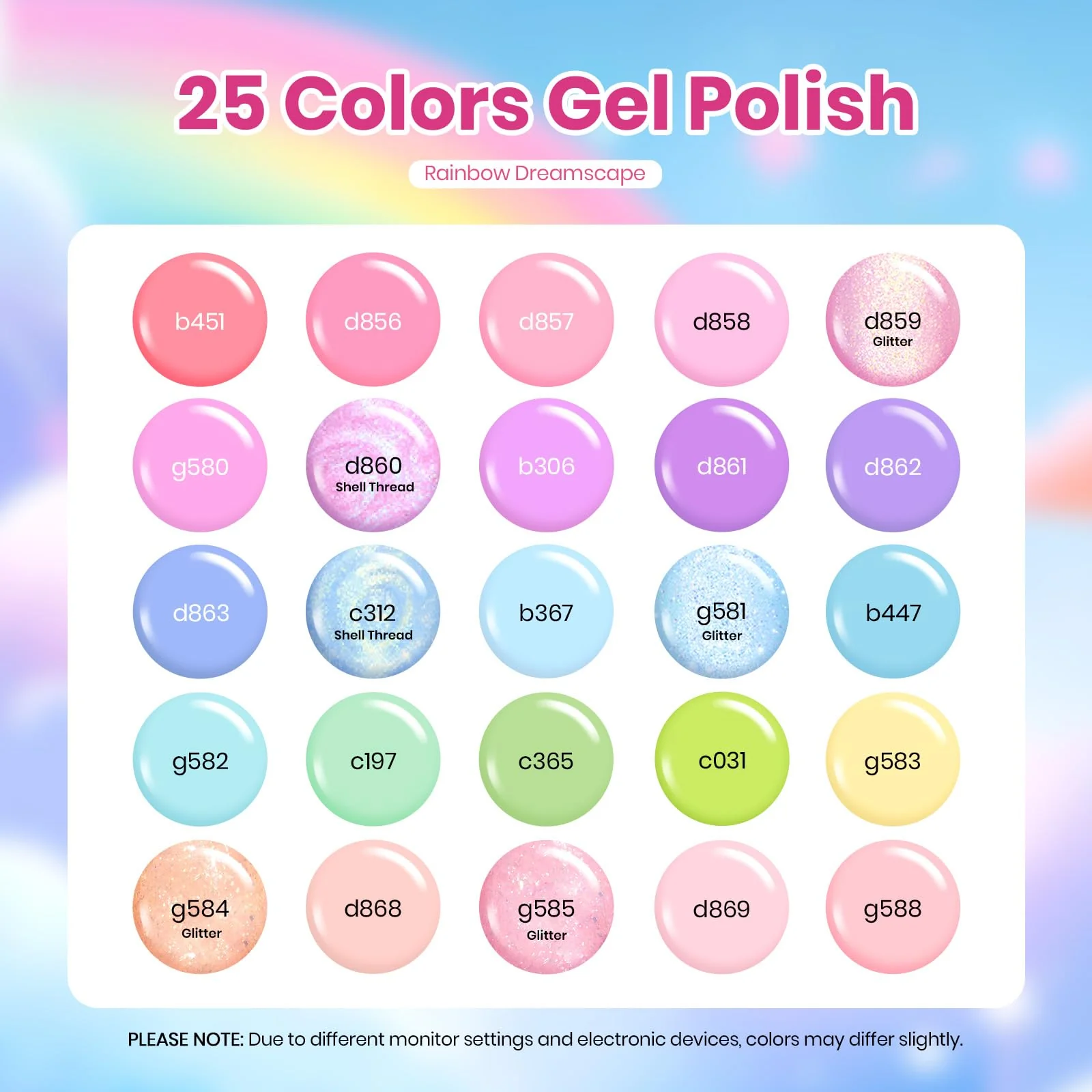 Beetles Pastel Gel Polish Set - Summer Nails Rainbow Dreamscape 25 Colors Gel Polish Kit with Base Coat&Top Coat - Image 6