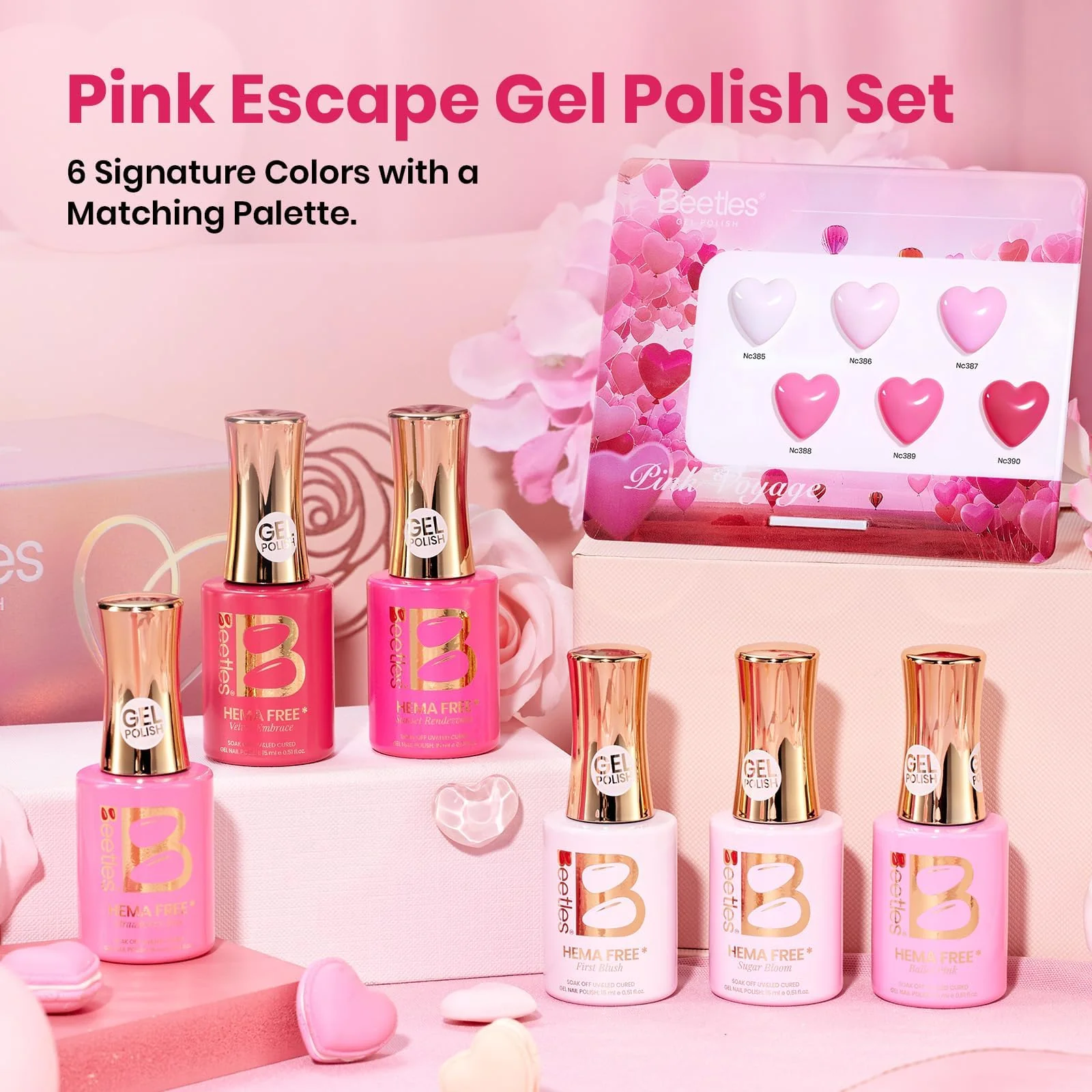 Beetles Pink Gel Polish Set - Pinks Nails Escape 15ML, 6 Colors Hema Free Pink Gel Nail Polish Set - Image 3