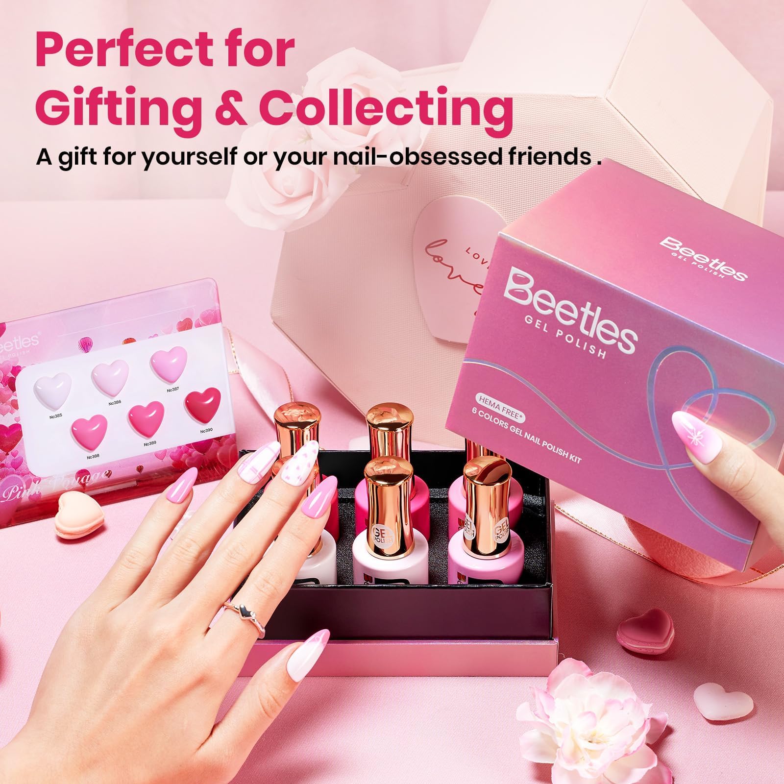 Beetles Pink Gel Polish Set - Pinks Nails Escape 15ML, 6 Colors Hema Free Pink Gel Nail Polish Set - Image 7