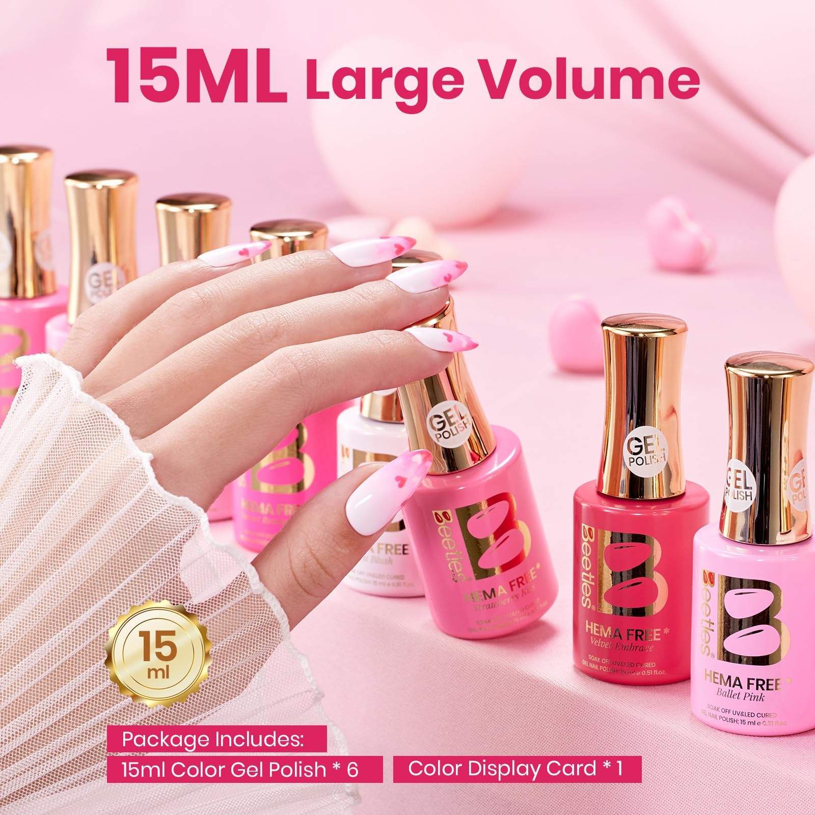 Beetles Pink Gel Polish Set - Pinks Nails Escape 15ML, 6 Colors Hema Free Pink Gel Nail Polish Set - Image 8