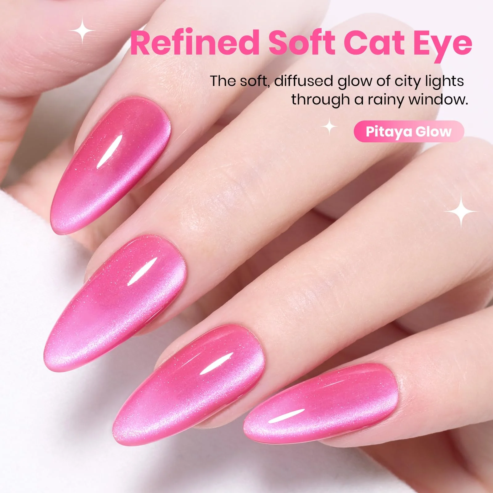 Beetles Pitaya Glow Pink Cat Eye Gel Nail Polish - 15ML Glitter Pink Cat Eye Gel Polish Magnetic Shimmer - Image 4