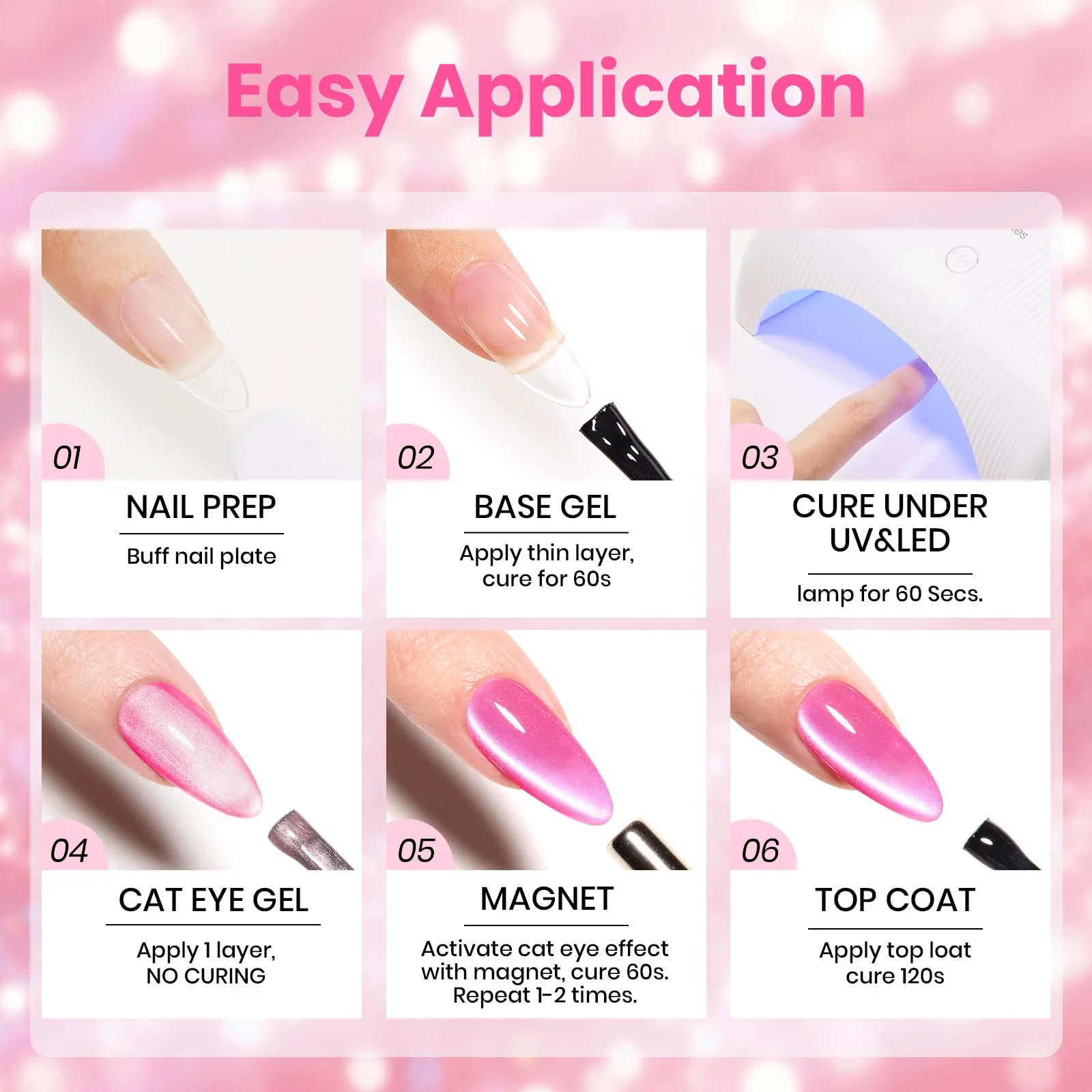 Beetles Pitaya Glow Pink Cat Eye Gel Nail Polish - 15ML Glitter Pink Cat Eye Gel Polish Magnetic Shimmer - Image 8