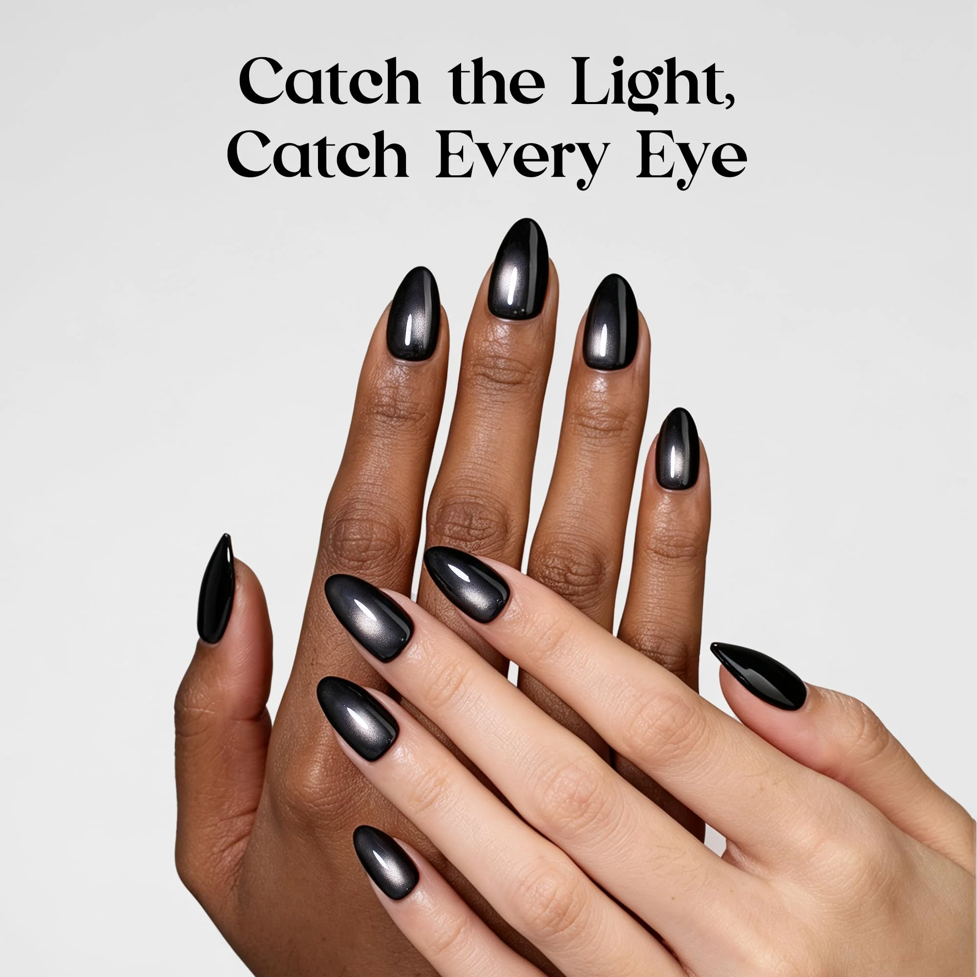 Beetles Pre-designed Cat-Eye tips Black Press On Nails 96 Pcs Matte Short Almond 16 Sizes - Image 5