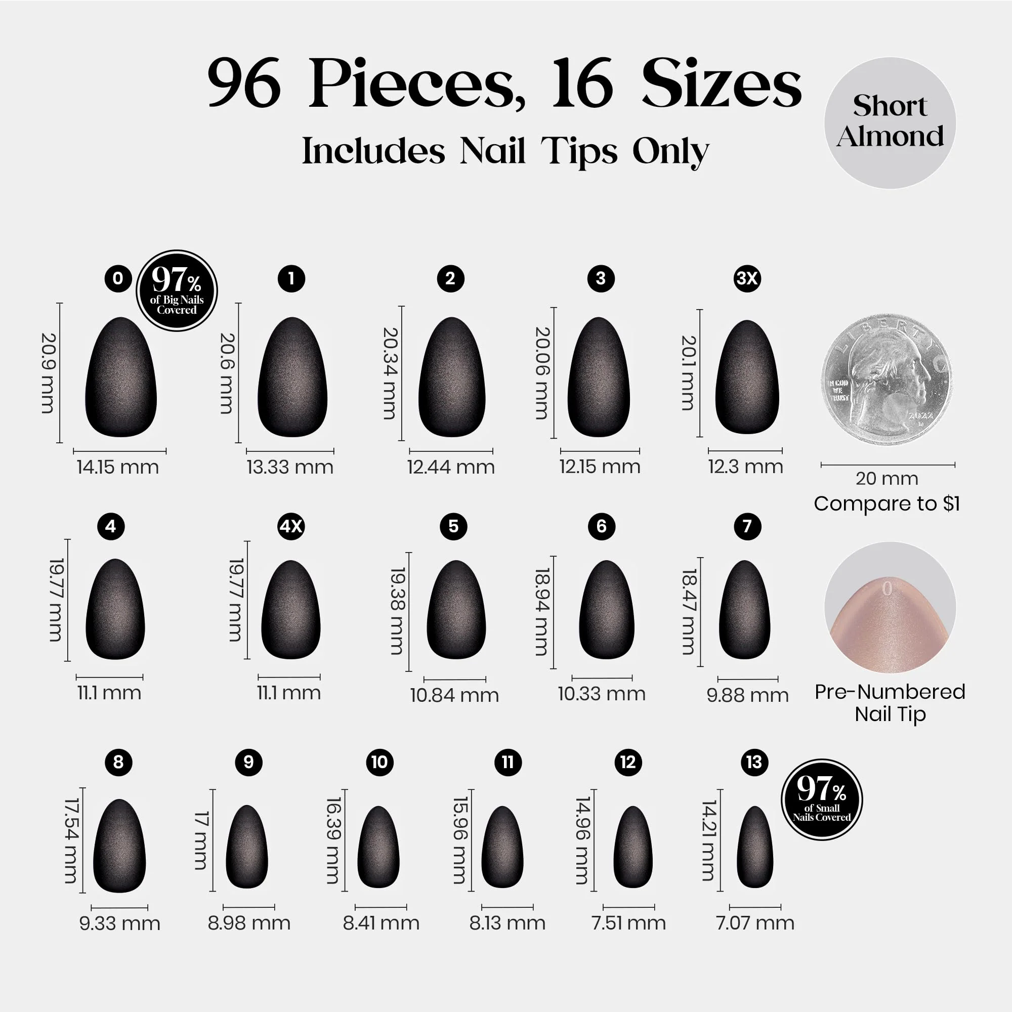 Beetles Pre-designed Cat-Eye tips Black Press On Nails 96 Pcs Matte Short Almond 16 Sizes - Image 6