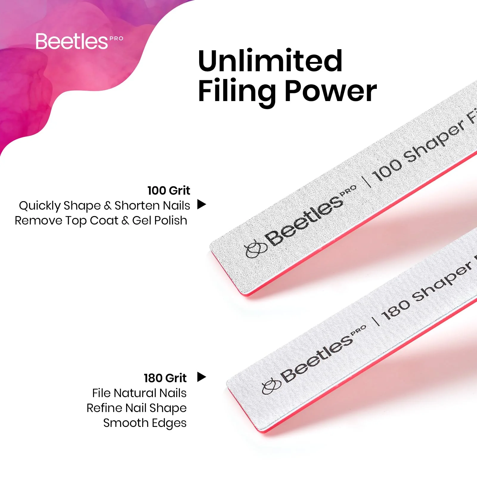 Beetles Pro 3-Pcs Nail File – Professional 1Pcs Reusable Peel and Stick File Core with 2Pcs 100/180 Grit Nail Files - Image 3