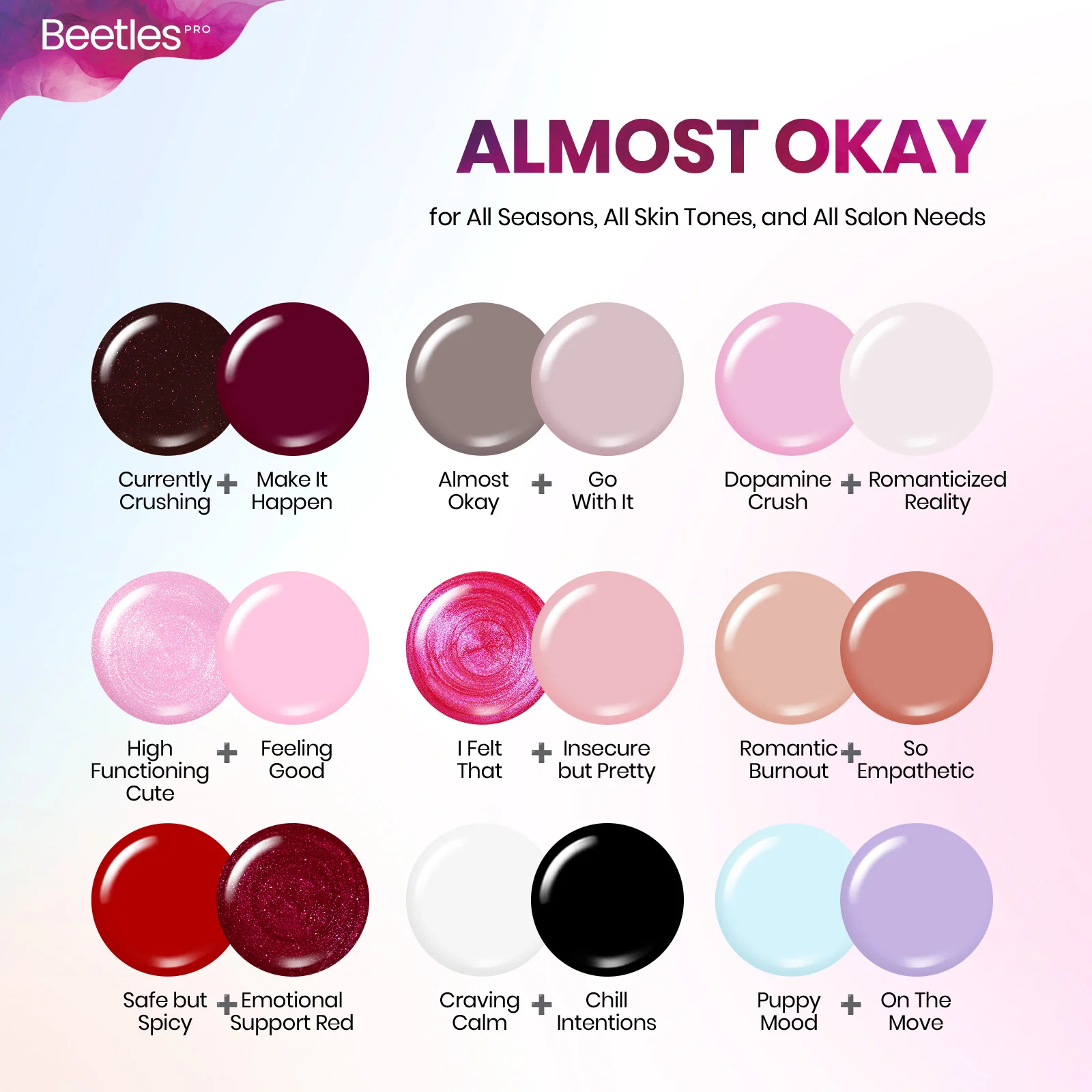 Beetles Pro Almost Okay HEMA Free TPO Free 18 Colors Gel Nail Polish Set 15ml - Image 4