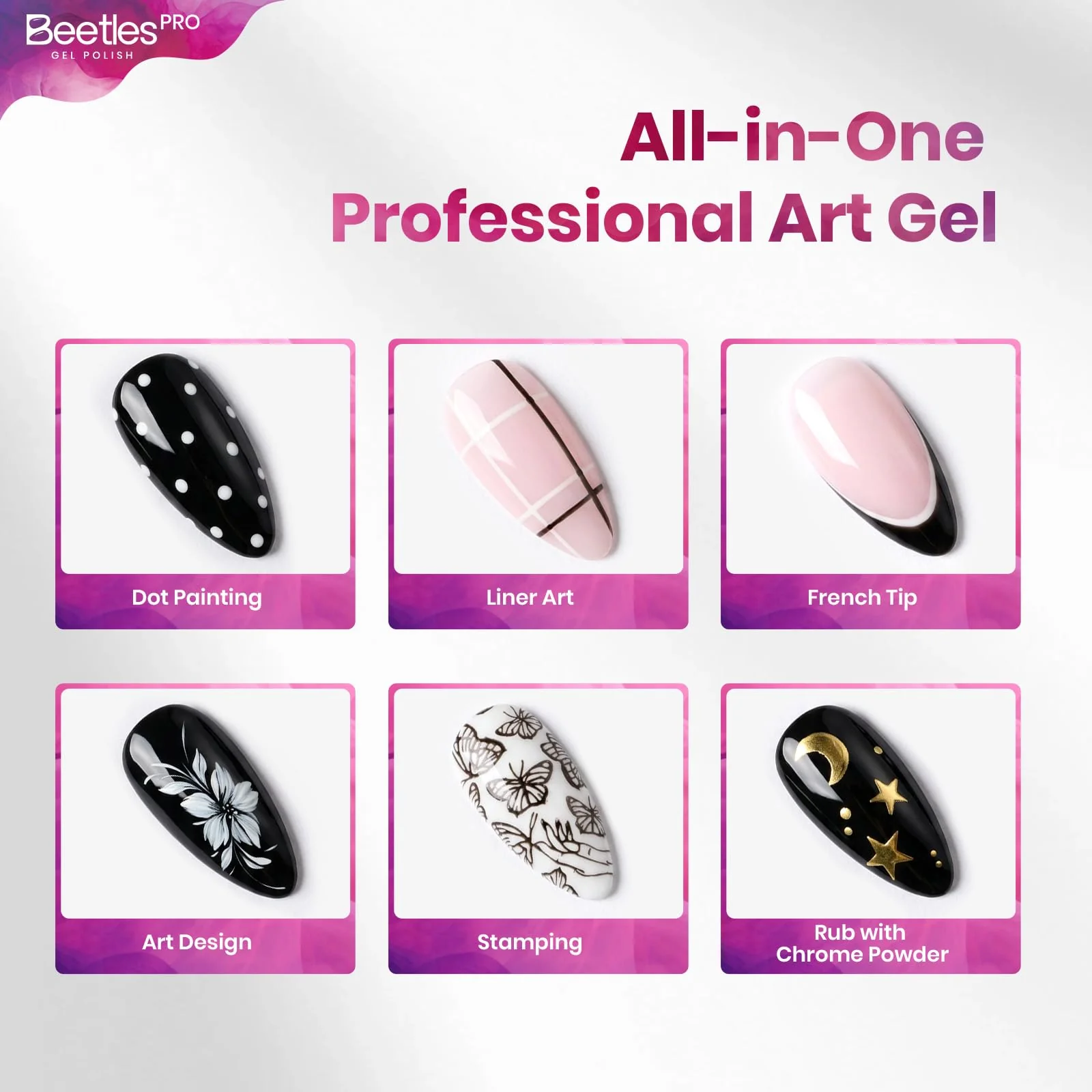 Beetles PRO Black & White Painting Gel - 2PCS Black White Gel Paint for Nails Art At Home DIY - Image 4