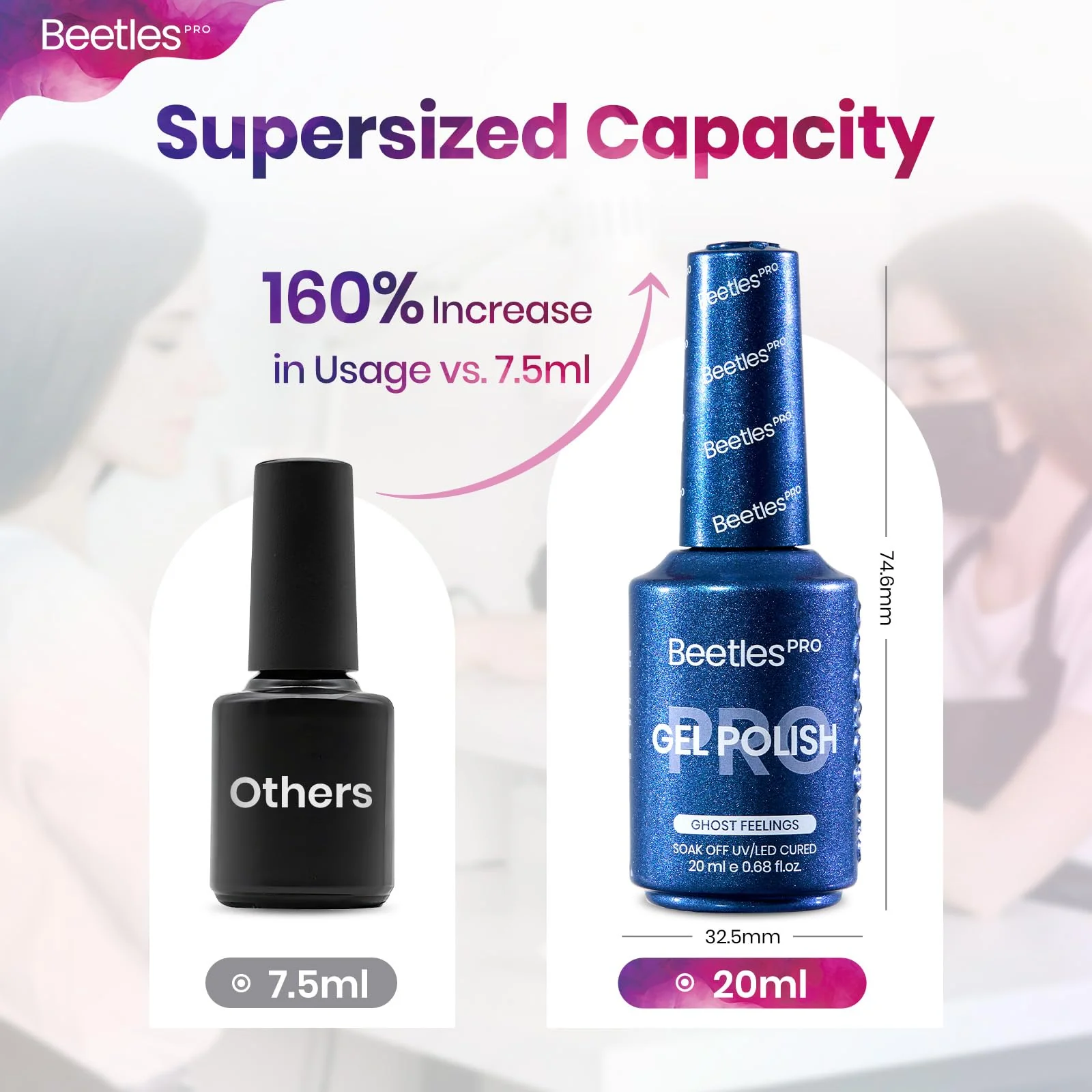 Beetles Pro Blue Gel Polish - Ghost Feelings, Dark Blue Color 20ML Glitter Gel Polish - Image 7