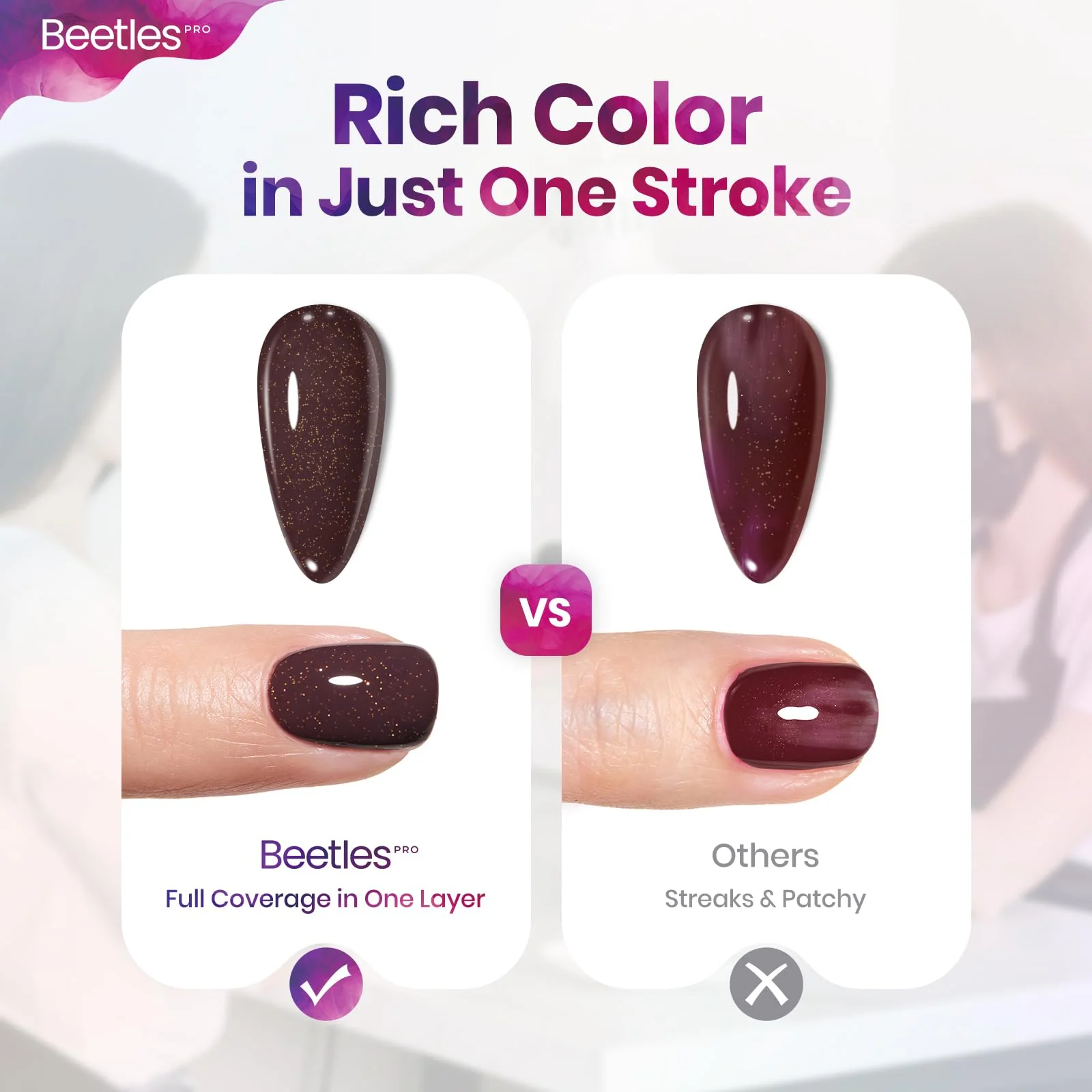 Beetles Pro Brown Gel Polish - Delusional Confidence Dark Brown Color 20ML Shimmer Gel Polish - Image 5