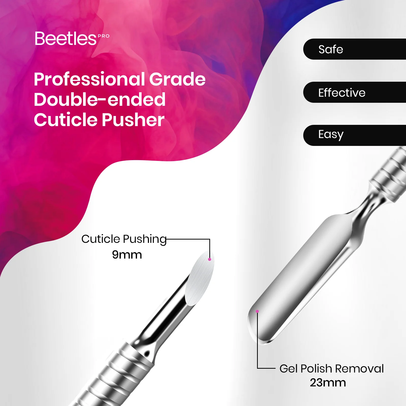 Beetles Pro Cuticle Trimmer Beveled Pusher (9mm) & Loop Pusher (23mm) - Image 2