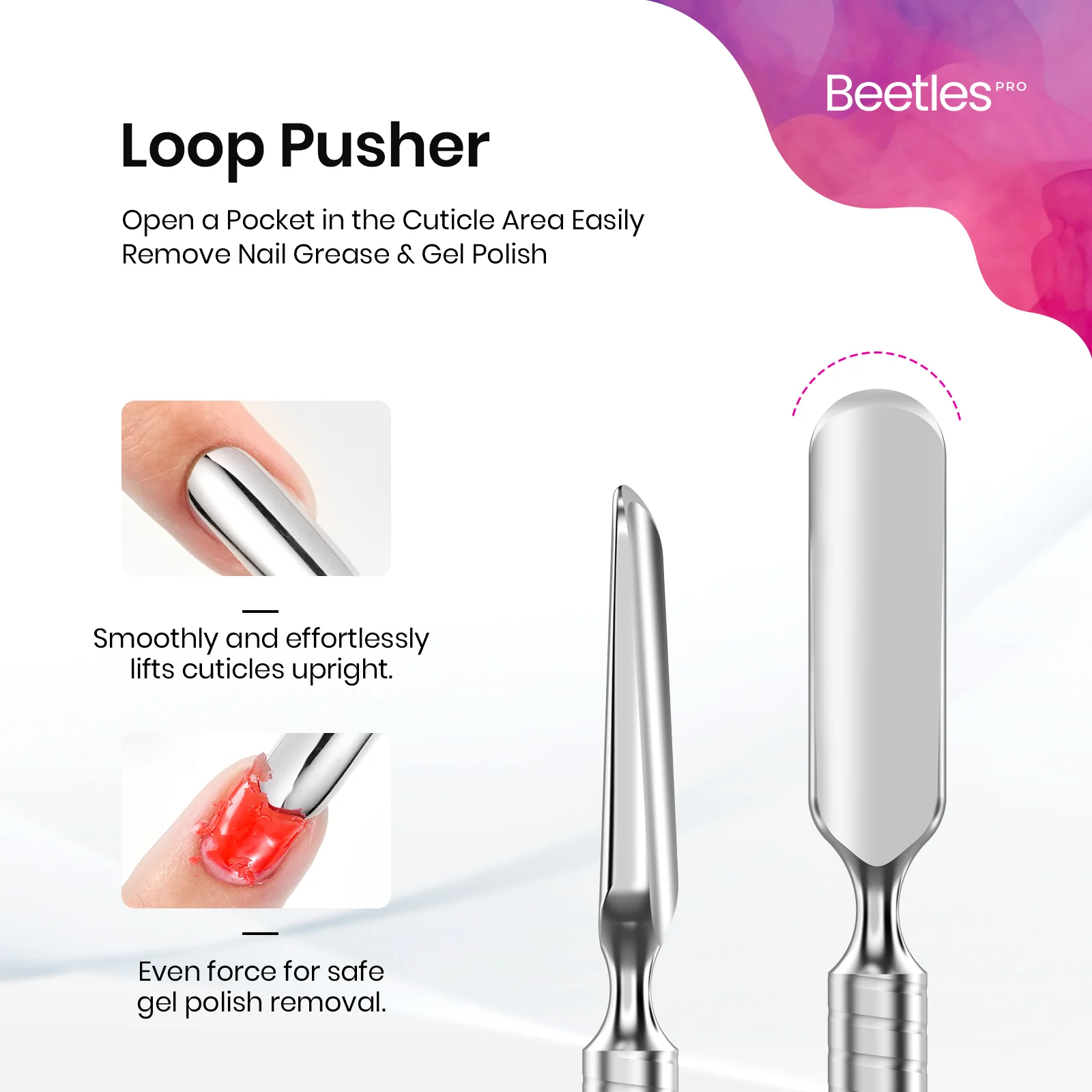 Beetles Pro Cuticle Trimmer Beveled Pusher (9mm) & Loop Pusher (23mm) - Image 3