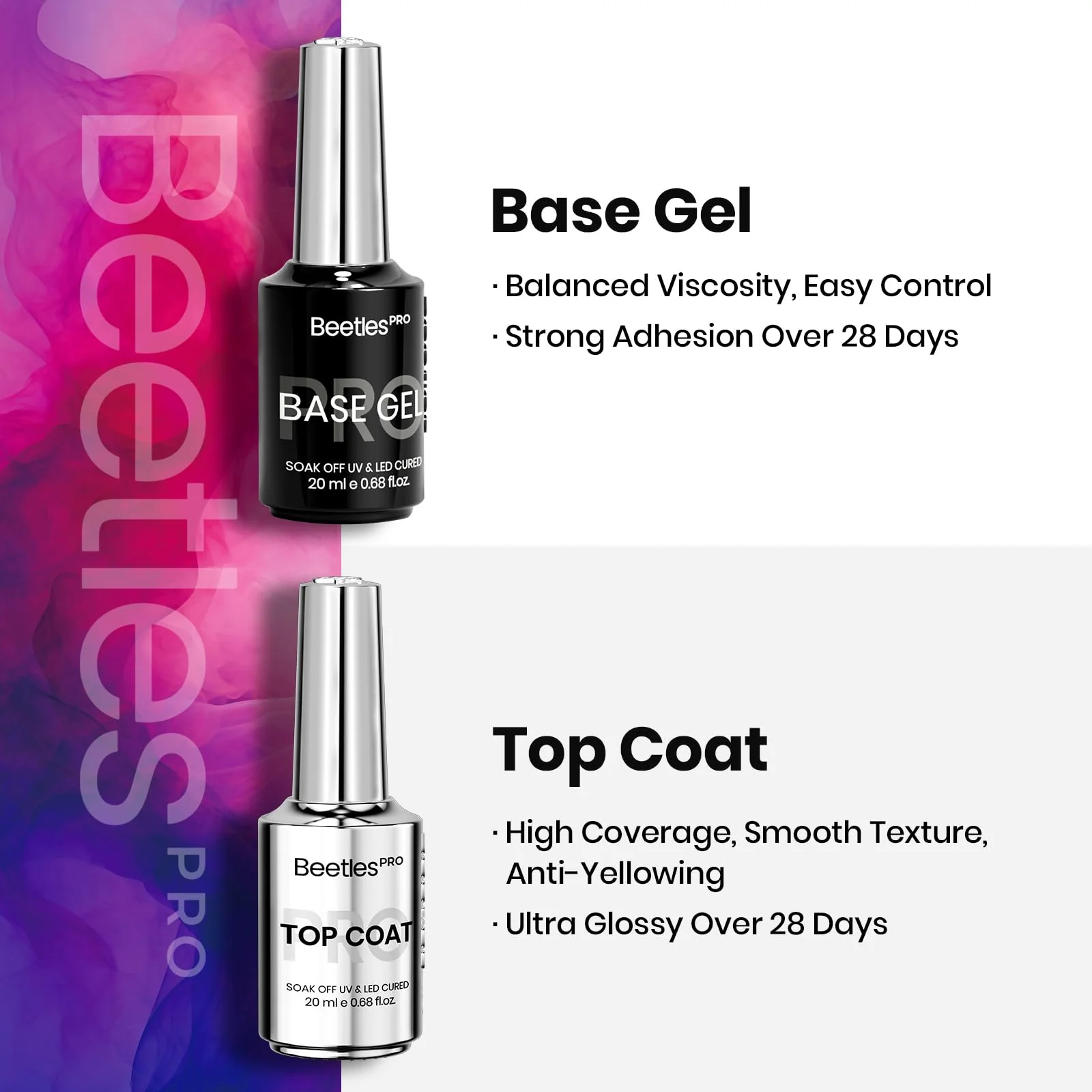 Beetles Pro Gel Top Coat and Base Gel Nail Polish - 20ml Upgraded Super Shine Finish - Image 3