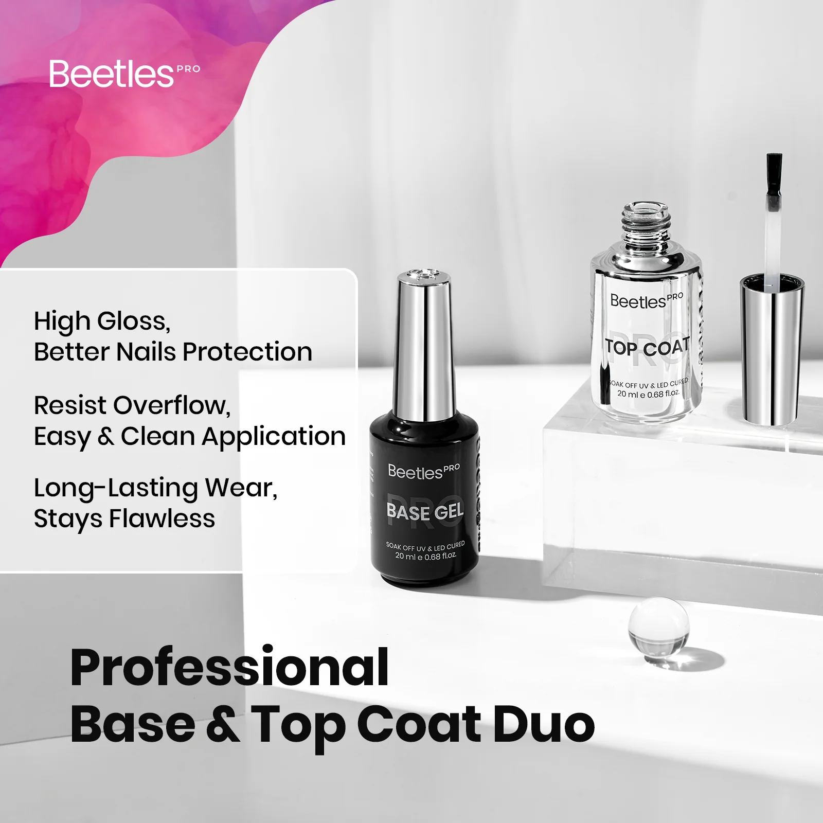 Beetles Pro Gel Top Coat and Base HEMA Free TPO Free Gel Set 2Pcs 20ml - Image 2