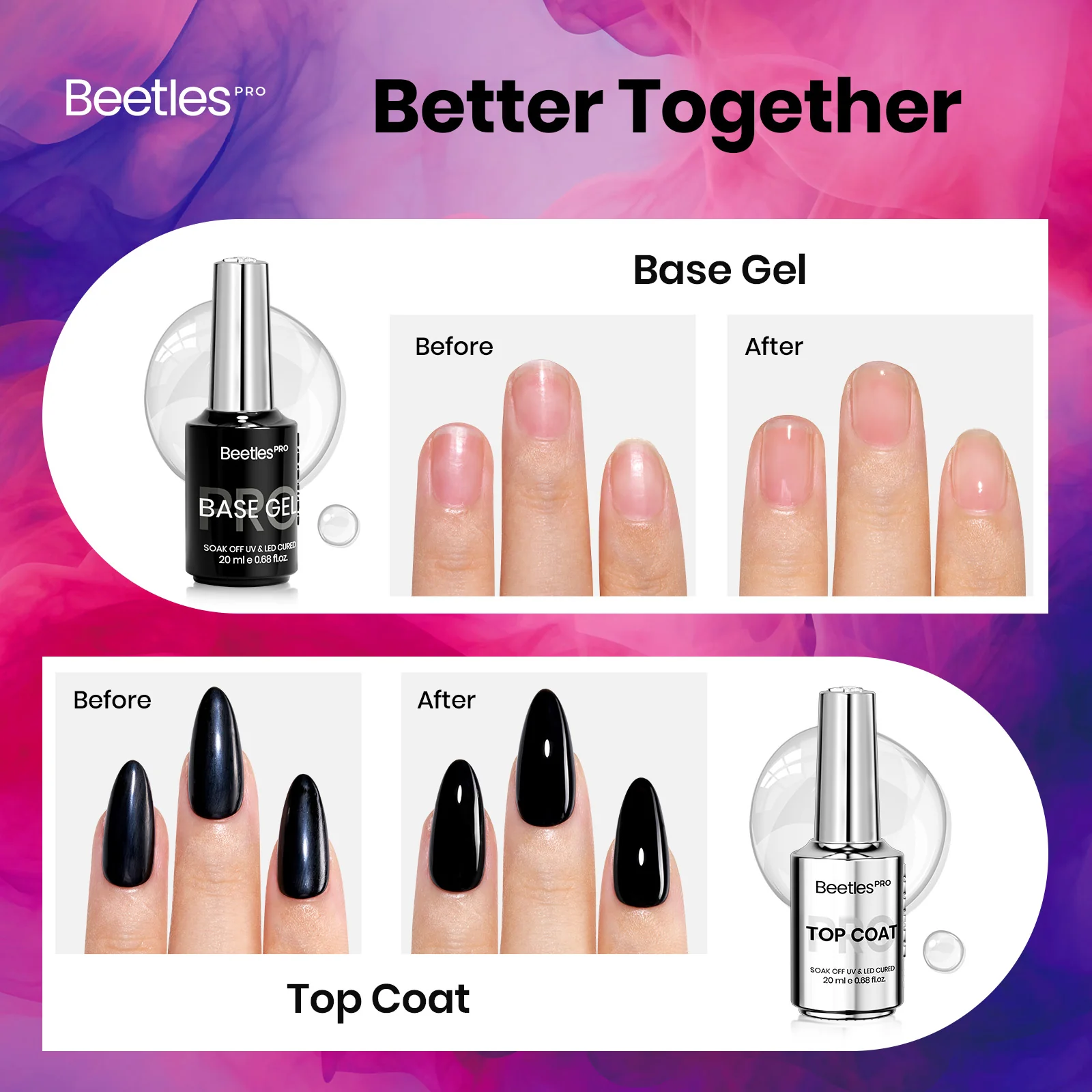 Beetles Pro Gel Top Coat and Base HEMA Free TPO Free Gel Set 2Pcs 20ml - Image 5