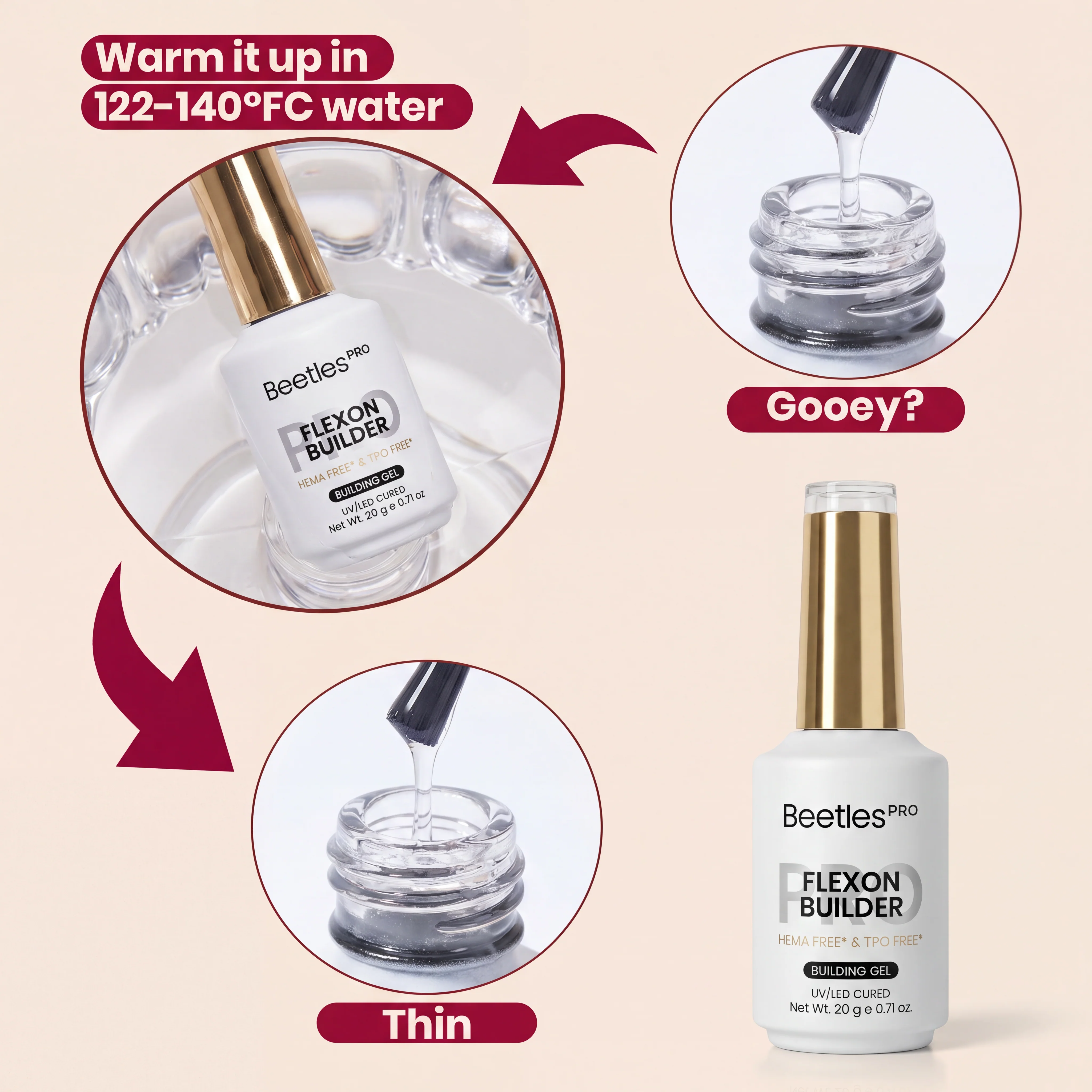 Beetles Pro HEMA Free TPO Free Rosy Veil Builder Gel - Image 7