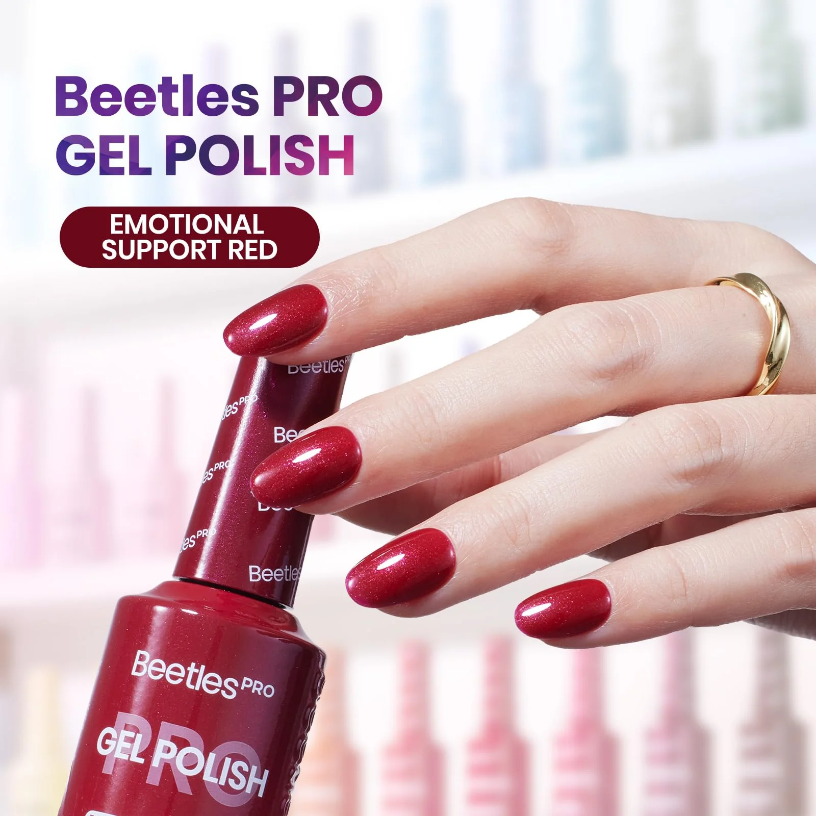 Beetles Pro Red Gel Polish - Emotional Support Red, Cherry Mocha Burgundy Color 20ML Glitter Gel Polish - Image 2
