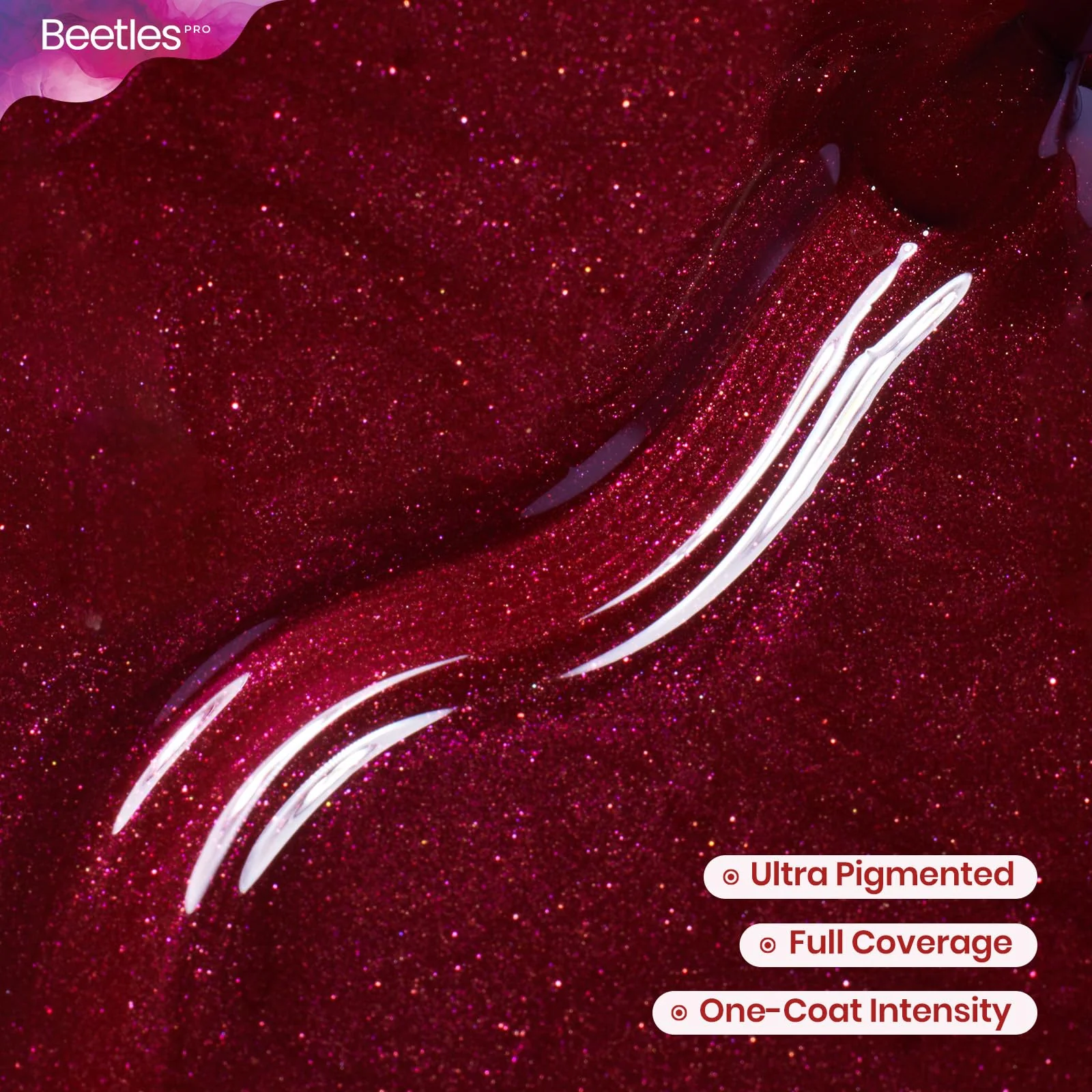 Beetles Pro Red Gel Polish - Emotional Support Red, Cherry Mocha Burgundy Color 20ML Glitter Gel Polish - Image 3
