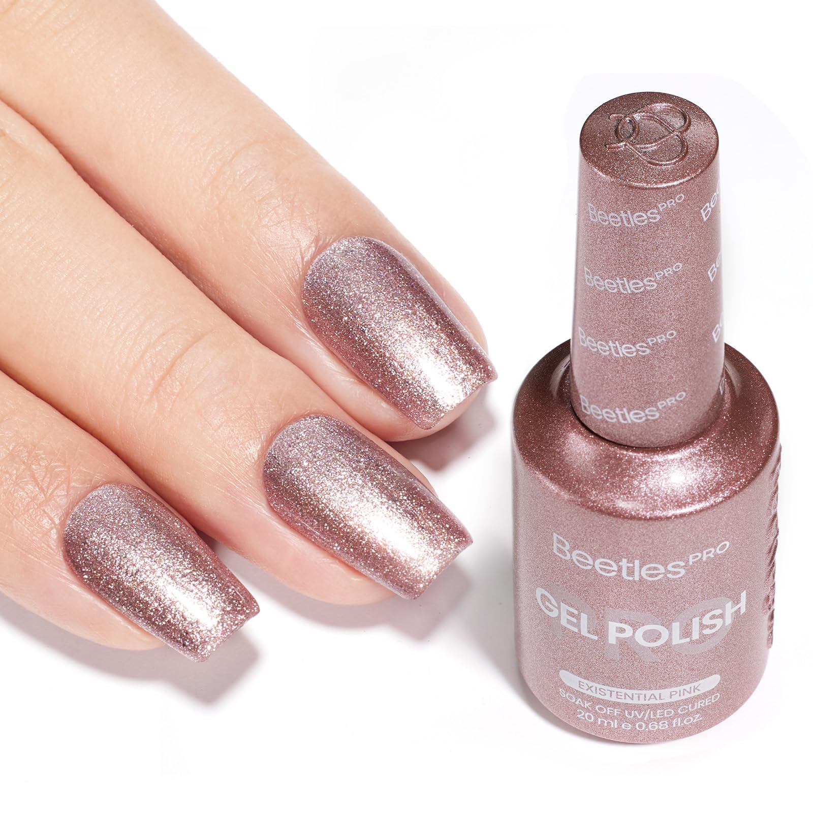 Beetles Pro Shimmer Gel Polish - Existential Pink Rose Gold Color 20ML Pink Shimmer Gel Polish