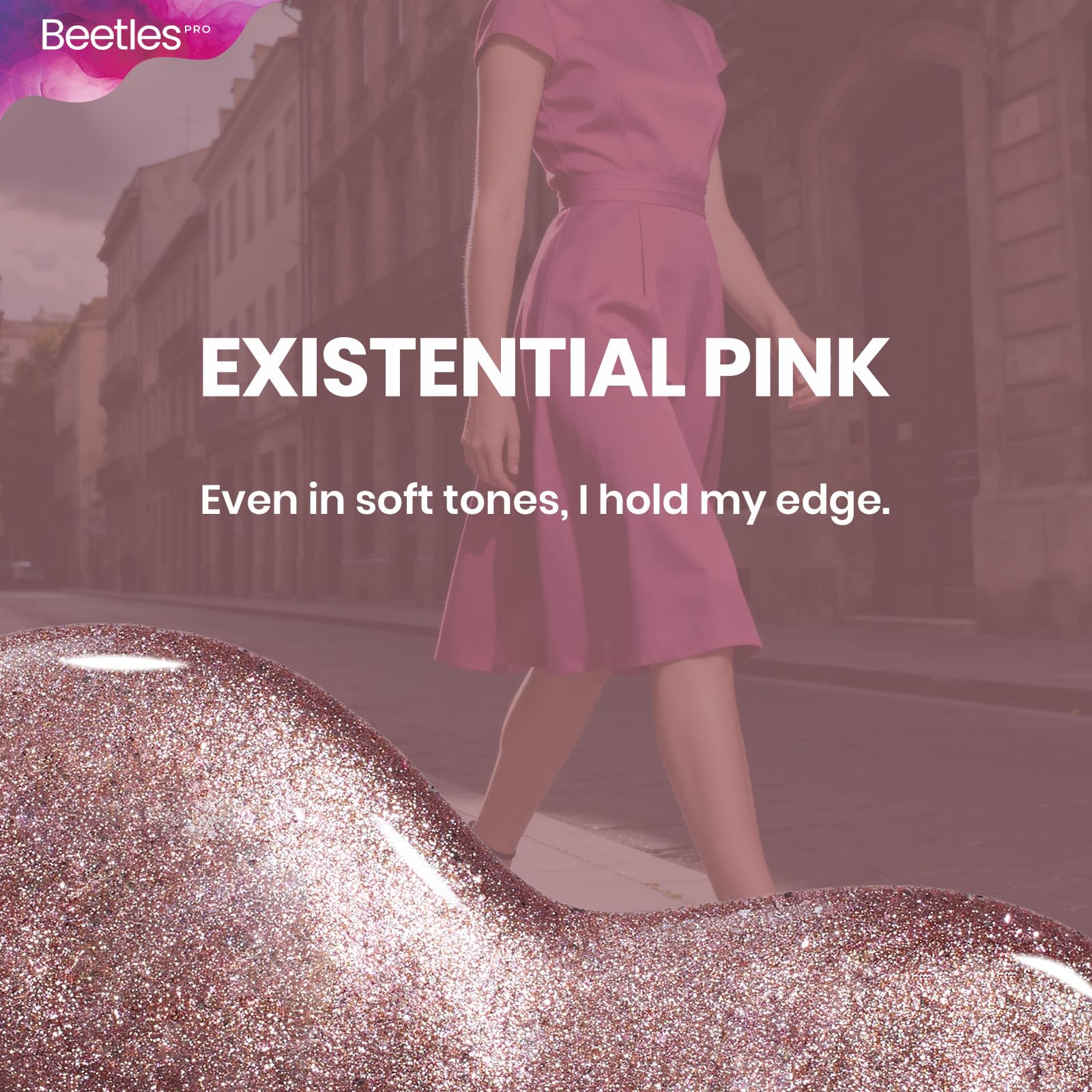 Beetles Pro Shimmer Gel Polish - Existential Pink Rose Gold Color 20ML Pink Shimmer Gel Polish - Image 7