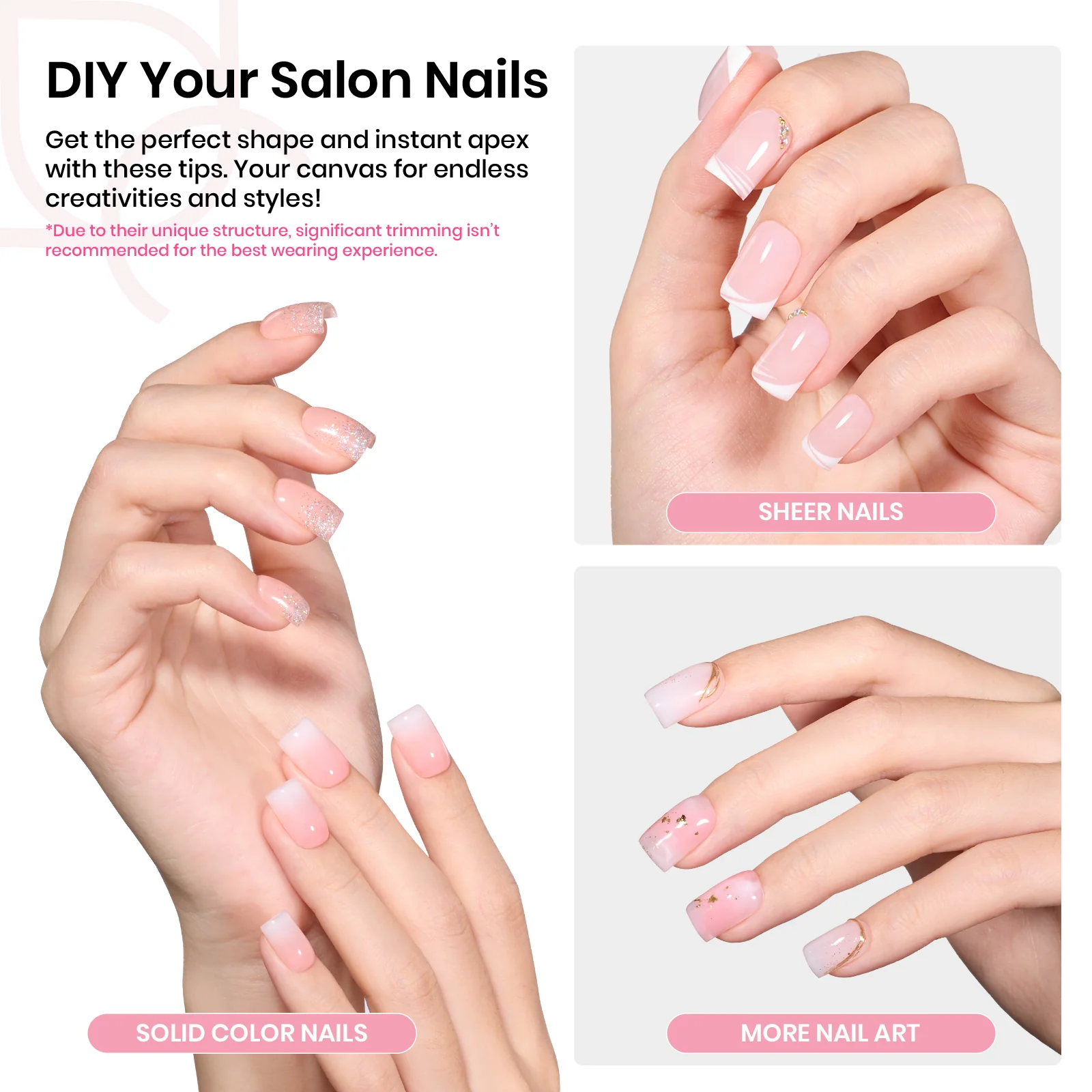 Beetles Pro Tipex Instant Apex Nail Tips 512pcs Short Square Thicker Strong Acrylic Tips for DIY Salon-look Extensions - Image 5