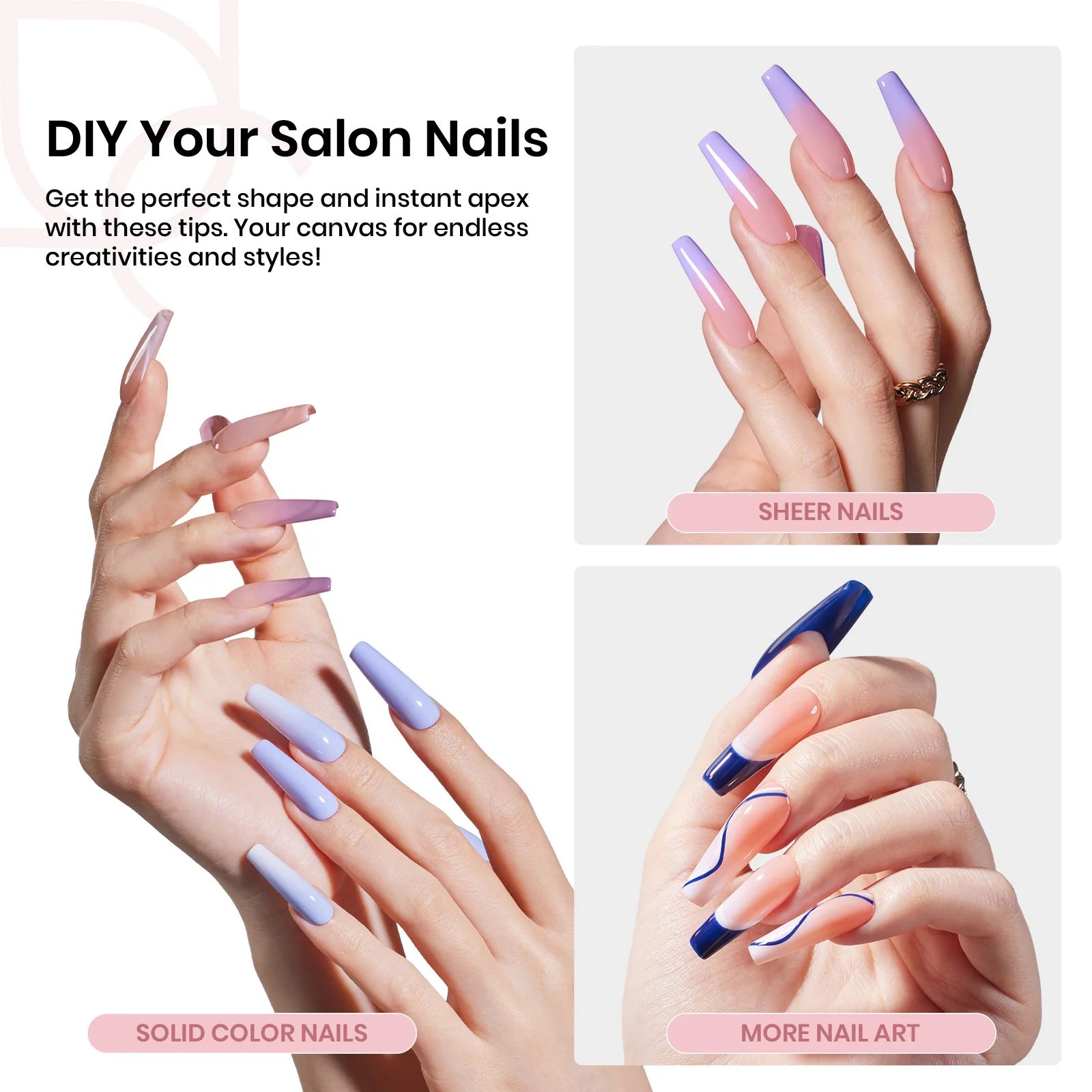 Beetles Pro Tipex Instant Apex Nail Tips, Long Coffin 512pcs, Thicker Strong Acrylic Tips for DIY Salon-look Extensions - Image 5