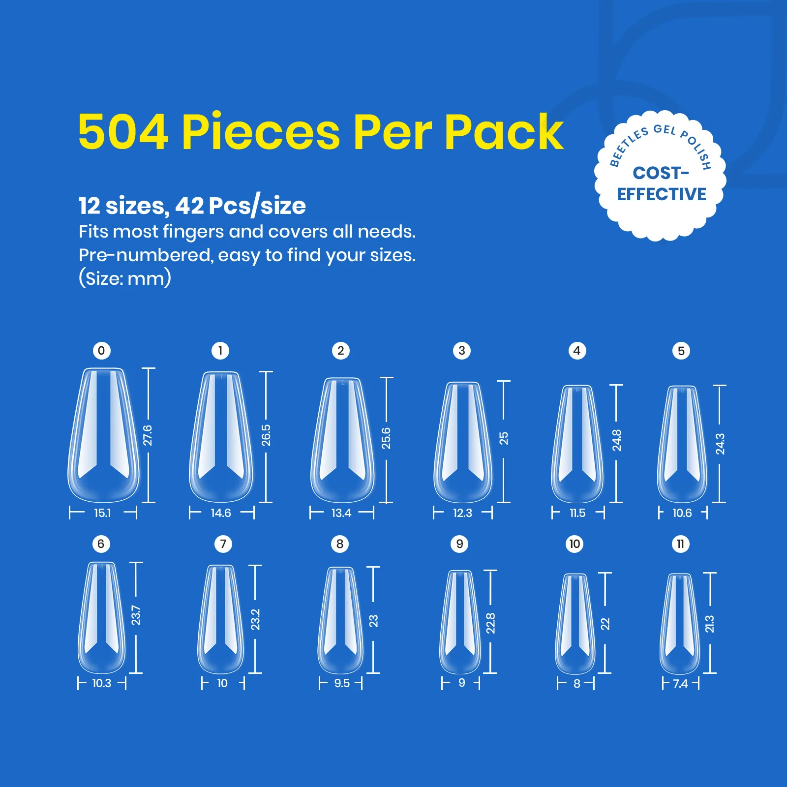 Beetles Pro Tipex Instant Apex Nail Tips, Long Coffin 512pcs, Thicker Strong Acrylic Tips for DIY Salon-look Extensions - Image 8