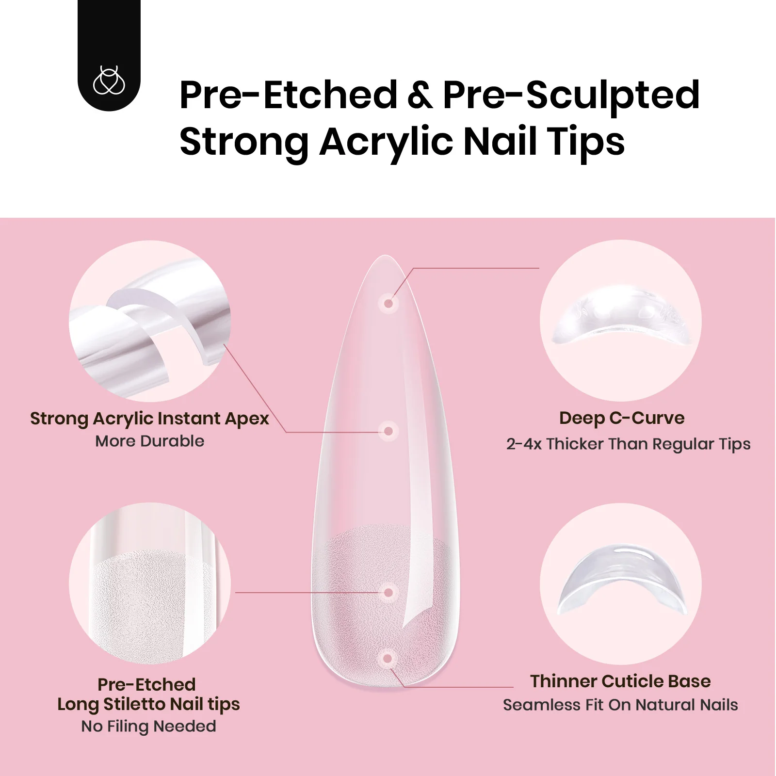 Beetles Pro Tipex Instant Apex Nail Tips, Long Stiletto 512pcs, Thicker Strong Acrylic Tips for DIY Salon-look Extensions - Image 3