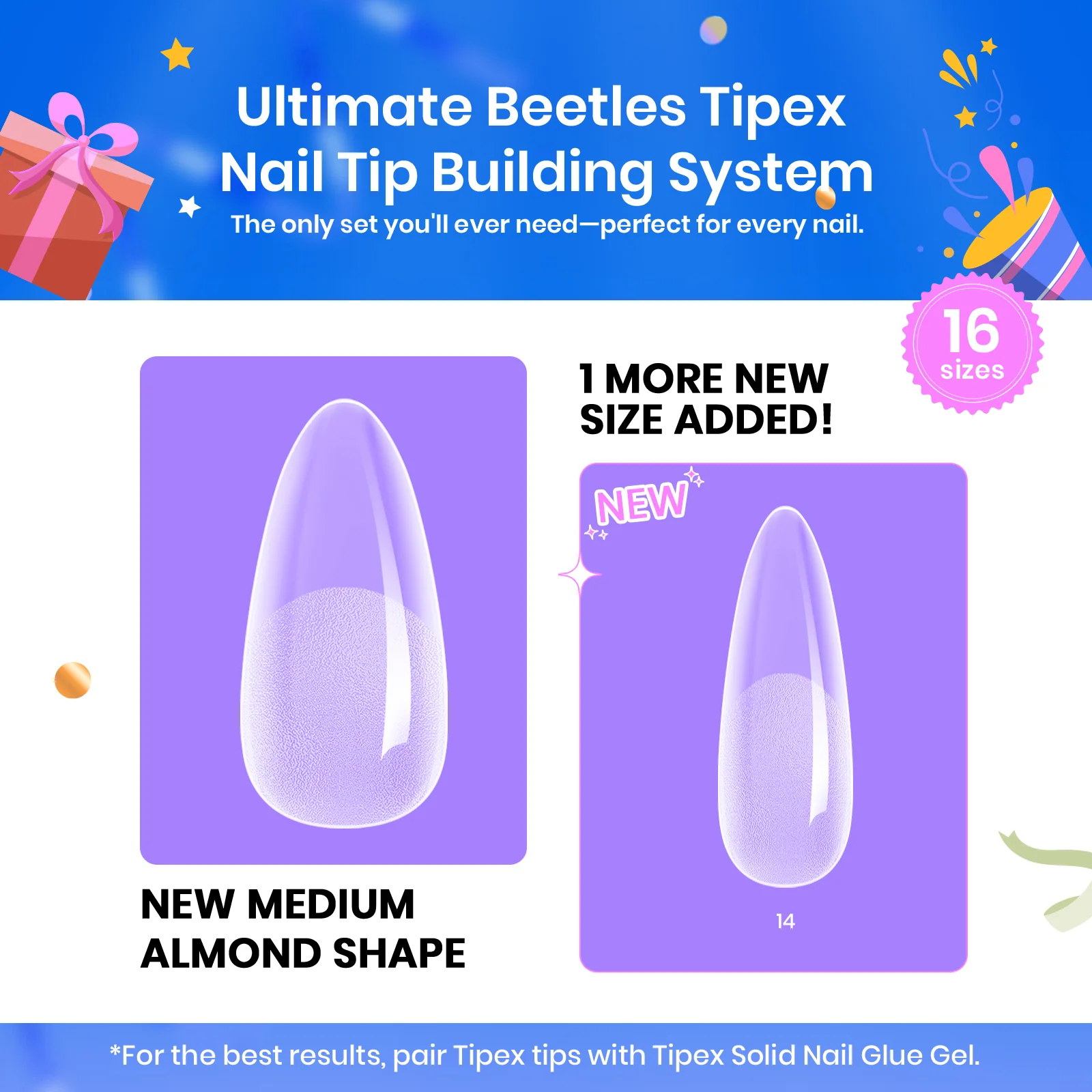 Beetles Pro Tipex Instant Apex Nail Tips, Medium Almond 512pcs, Thicker Strong Acrylic Tips for DIY Salon-look Extensions - Image 2