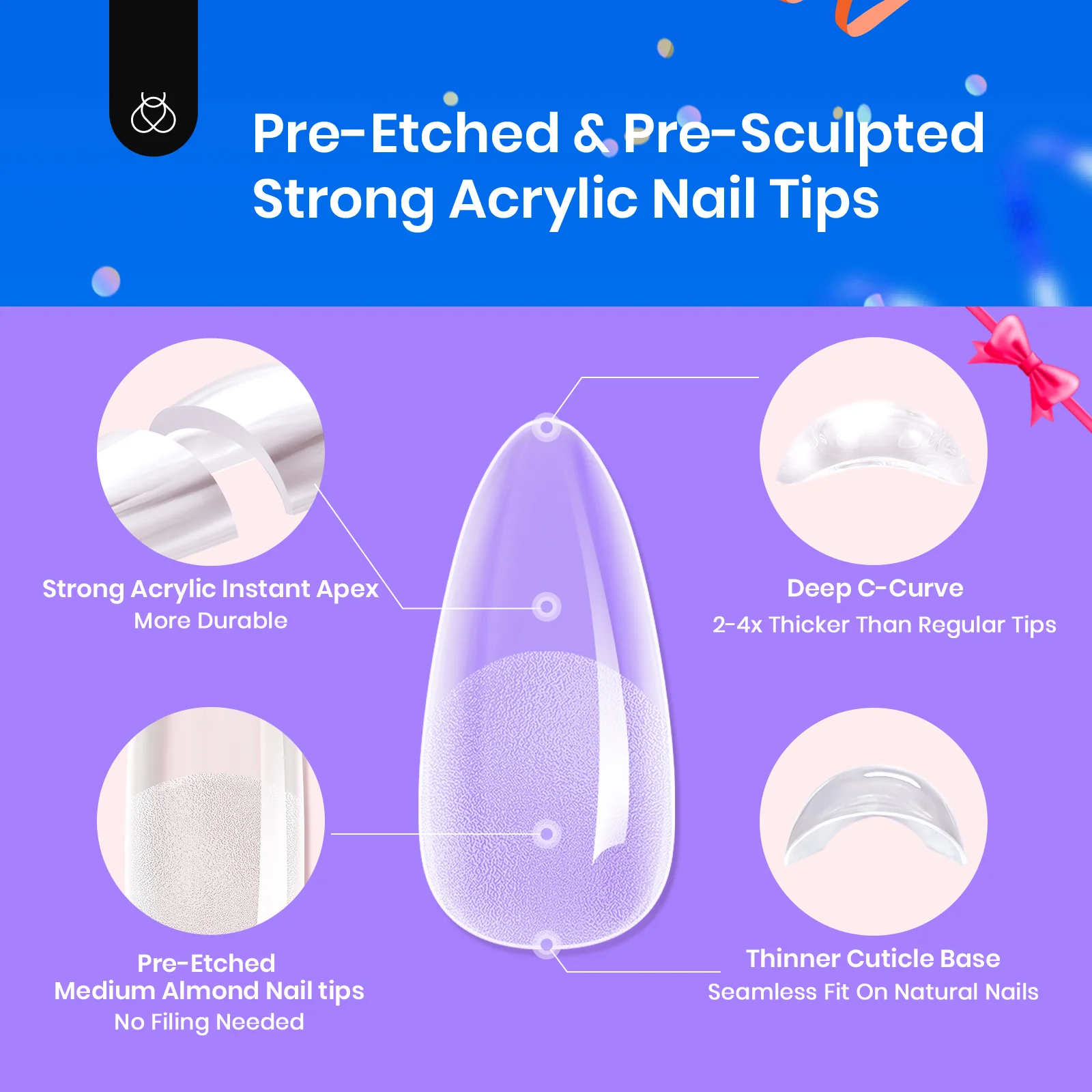 Beetles Pro Tipex Instant Apex Nail Tips, Medium Almond 512pcs, Thicker Strong Acrylic Tips for DIY Salon-look Extensions - Image 3
