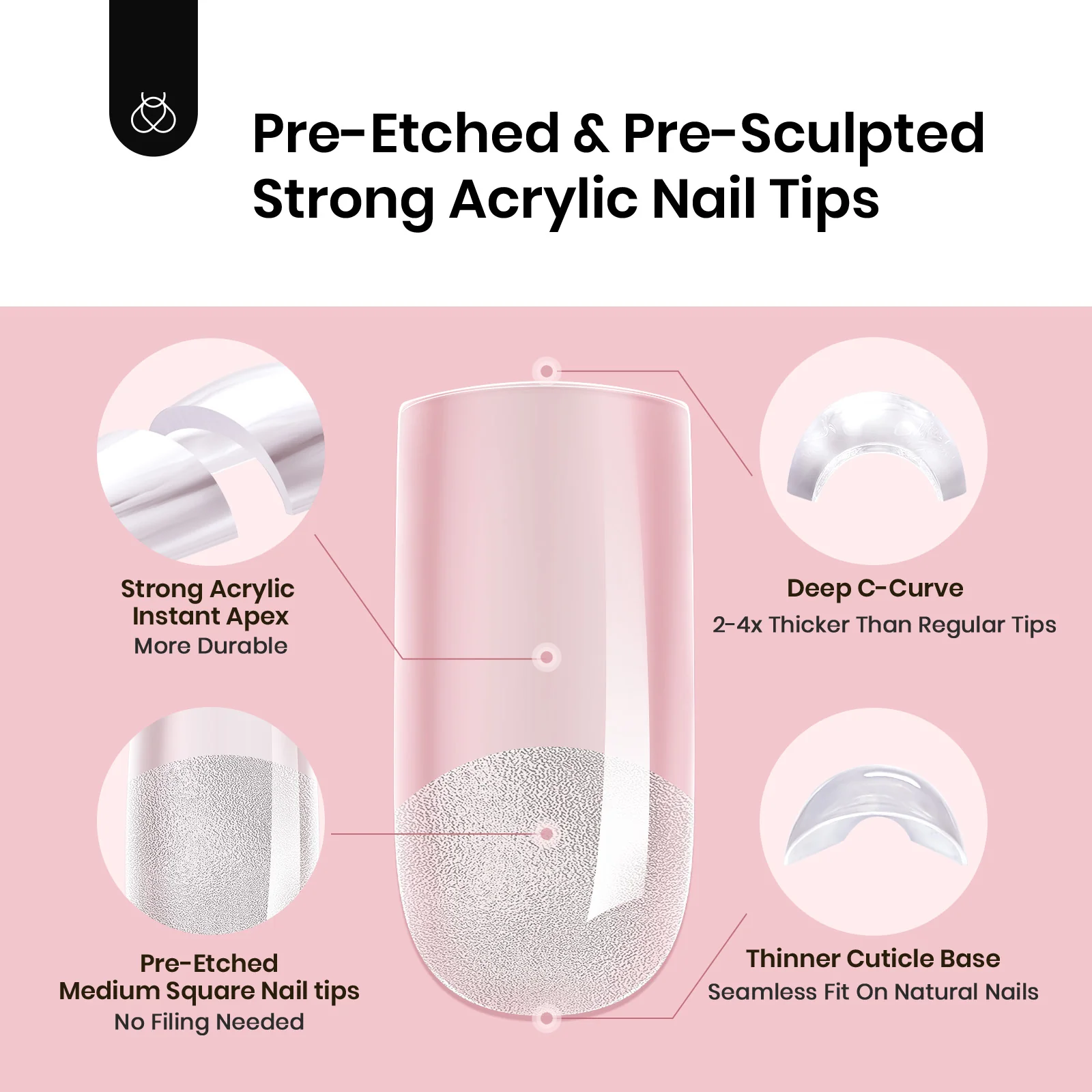 Beetles Pro Tipex Instant Apex Nail Tips, Medium Square 512pcs, Thicker Strong Acrylic Tips for DIY Salon-look Extensions - Image 3