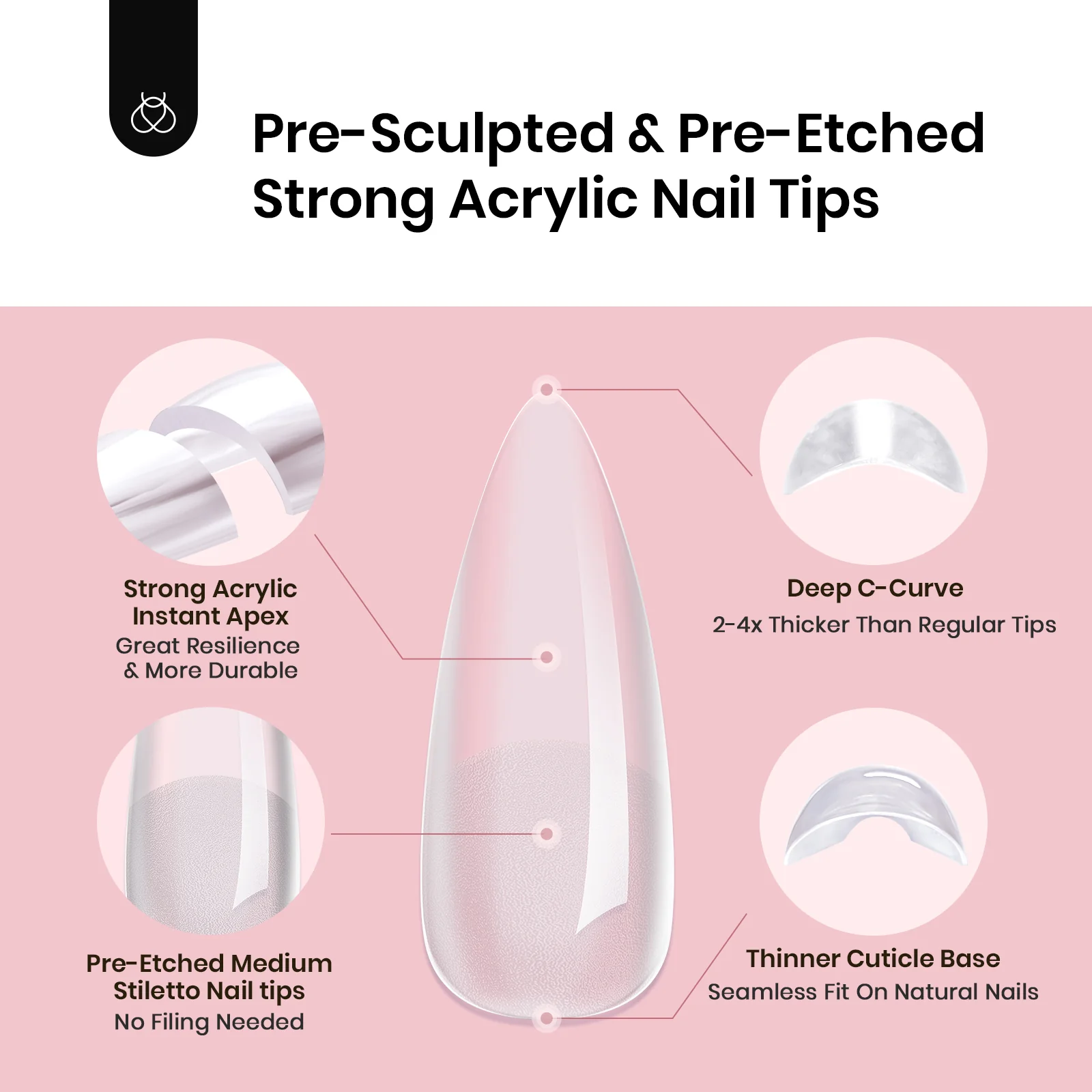 Beetles Pro Tipex Instant Apex Nail Tips, Medium Stiletto 512pcs, Thicker Strong Acrylic Tips for DIY Salon-look Extensions - Image 3