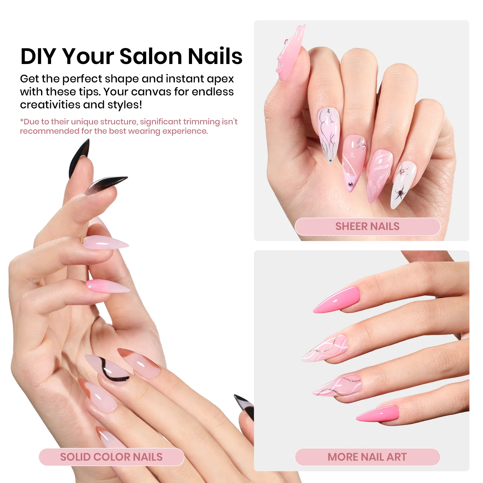 Beetles Pro Tipex Instant Apex Nail Tips, Medium Stiletto 512pcs, Thicker Strong Acrylic Tips for DIY Salon-look Extensions - Image 5