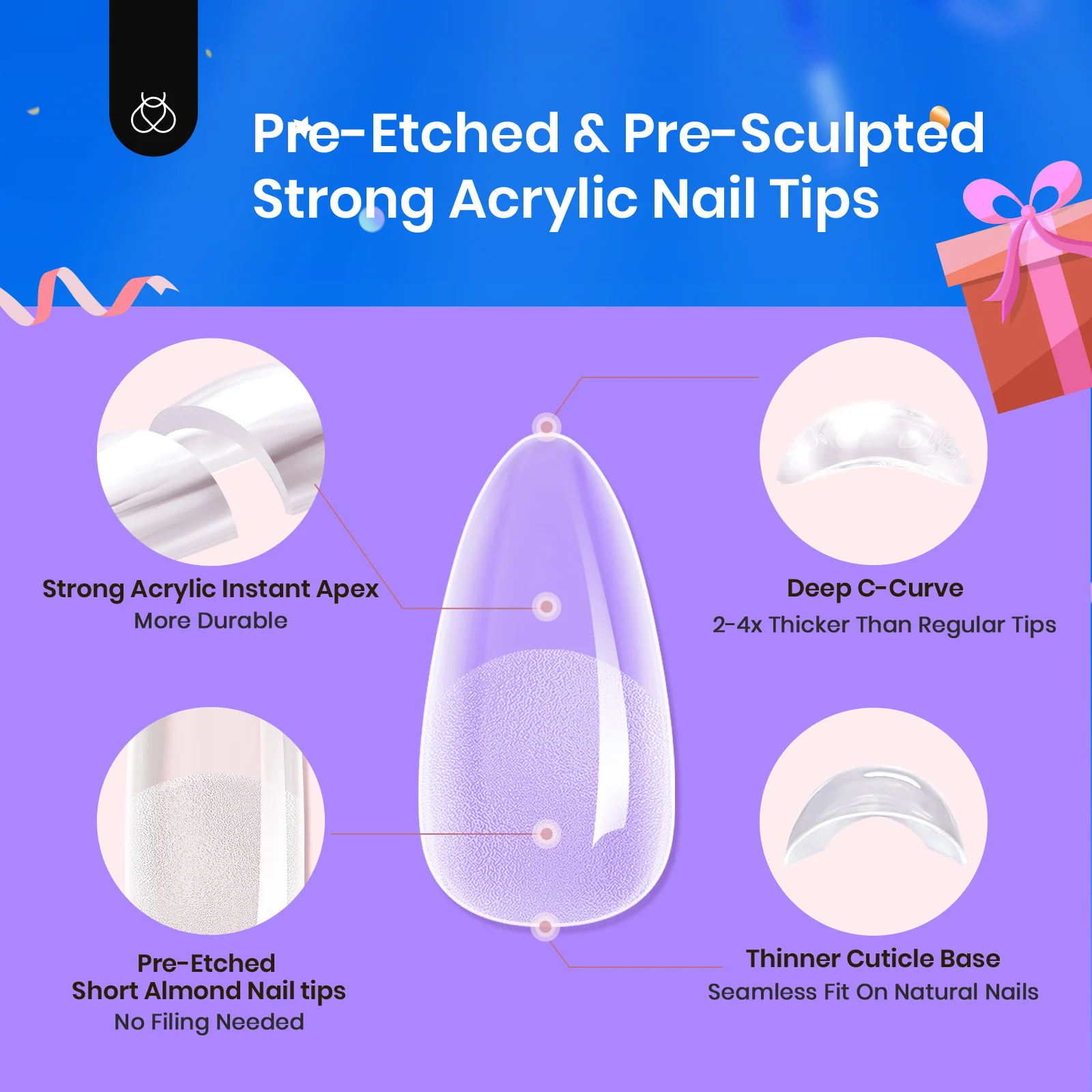 Beetles Pro Tipex Instant Apex Nail Tips, Short Almond 512pcs, Thicker Strong Acrylic Tips for DIY Salon-look Extensions - Image 3