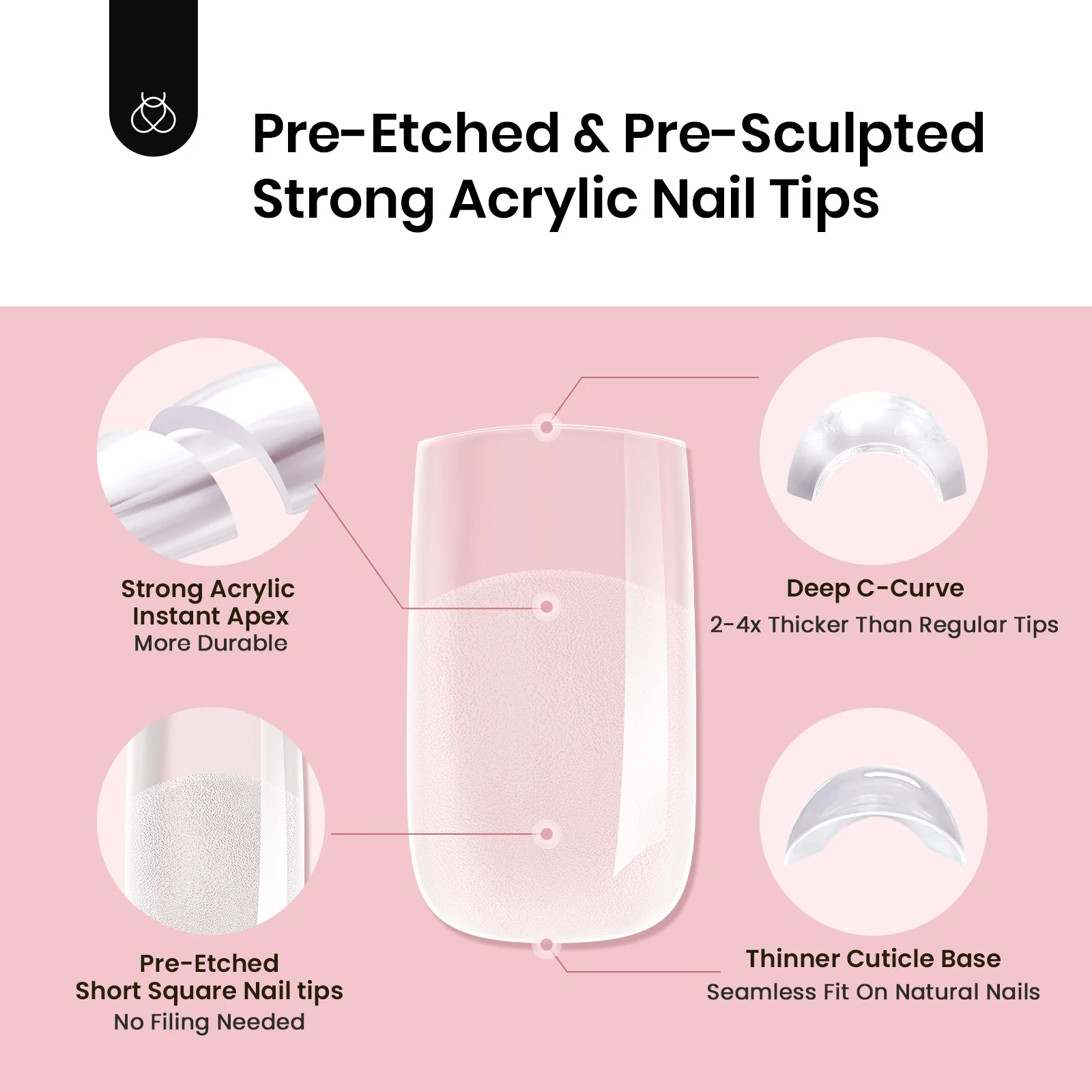 Beetles Pro Tipex Instant Apex Nail Tips, Short Square 512pcs, Thicker Strong Acrylic Tips for DIY Salon-look Extensions - Image 3