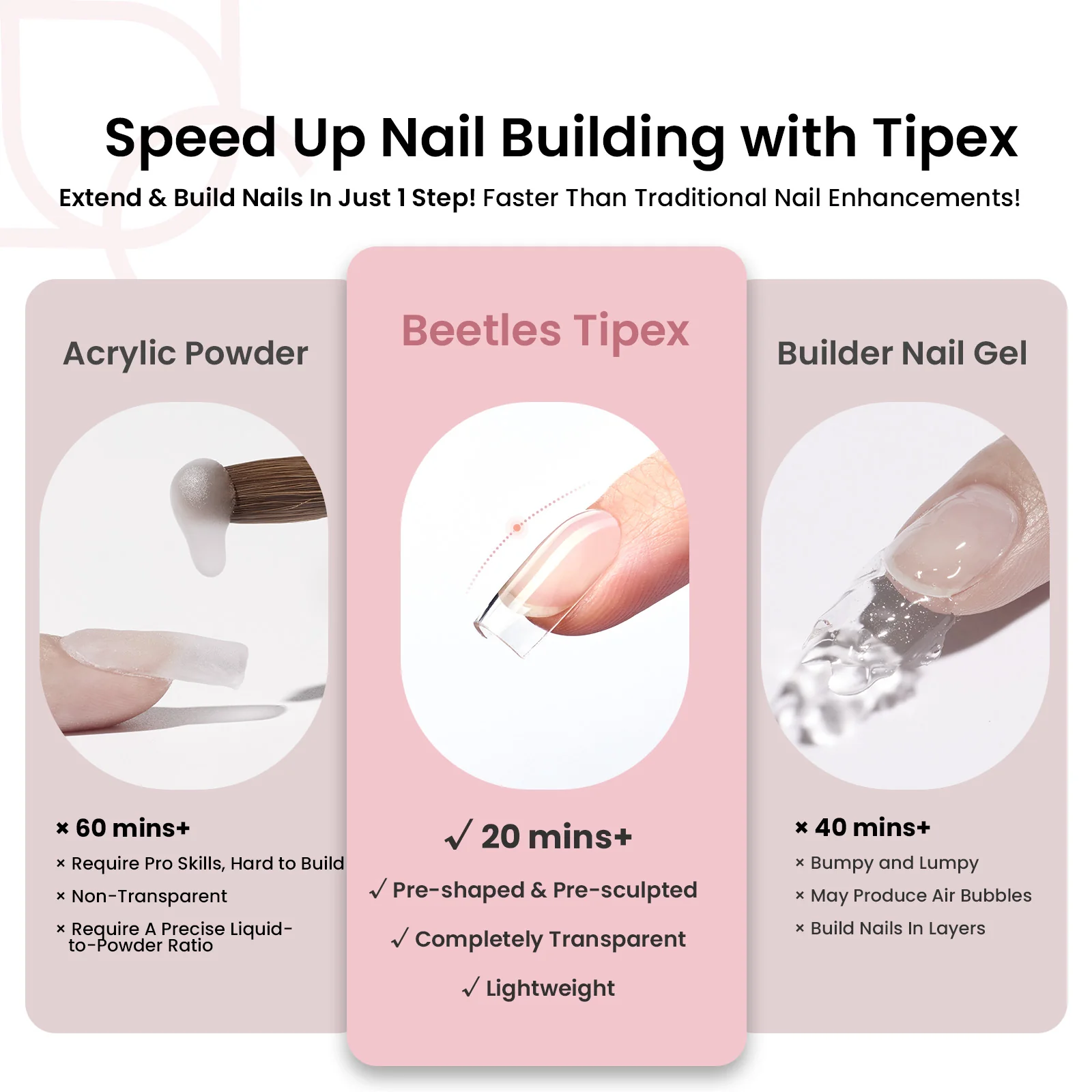 Beetles Pro Tipex Instant Apex Nail Tips, Short Square 512pcs, Thicker Strong Acrylic Tips for DIY Salon-look Extensions - Image 4