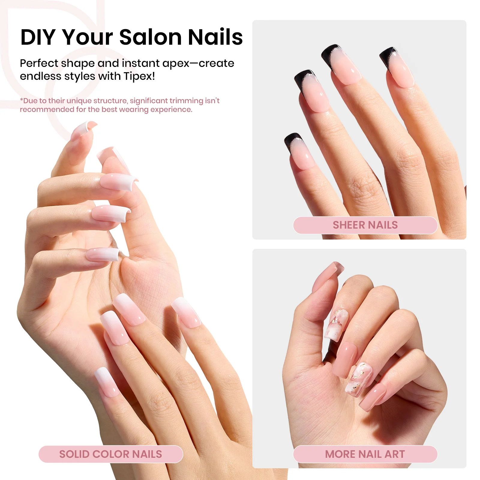 Beetles Pro Tipex Instant Apex Nail Tips, Short Square 512pcs, Thicker Strong Acrylic Tips for DIY Salon-look Extensions - Image 5