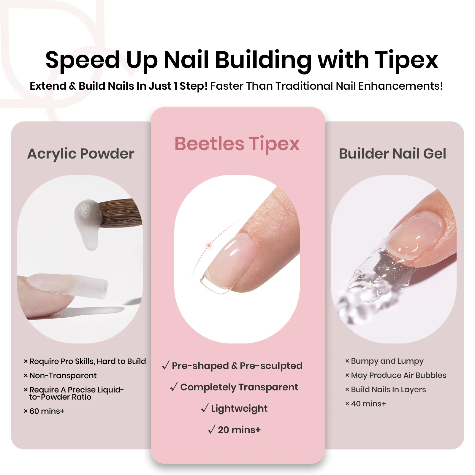 Beetles Pro Tipex Instant Apex Nail Tips, XS Square 512pcs, Thicker Strong Acrylic Tips for DIY Salon-look Extensions - Image 4