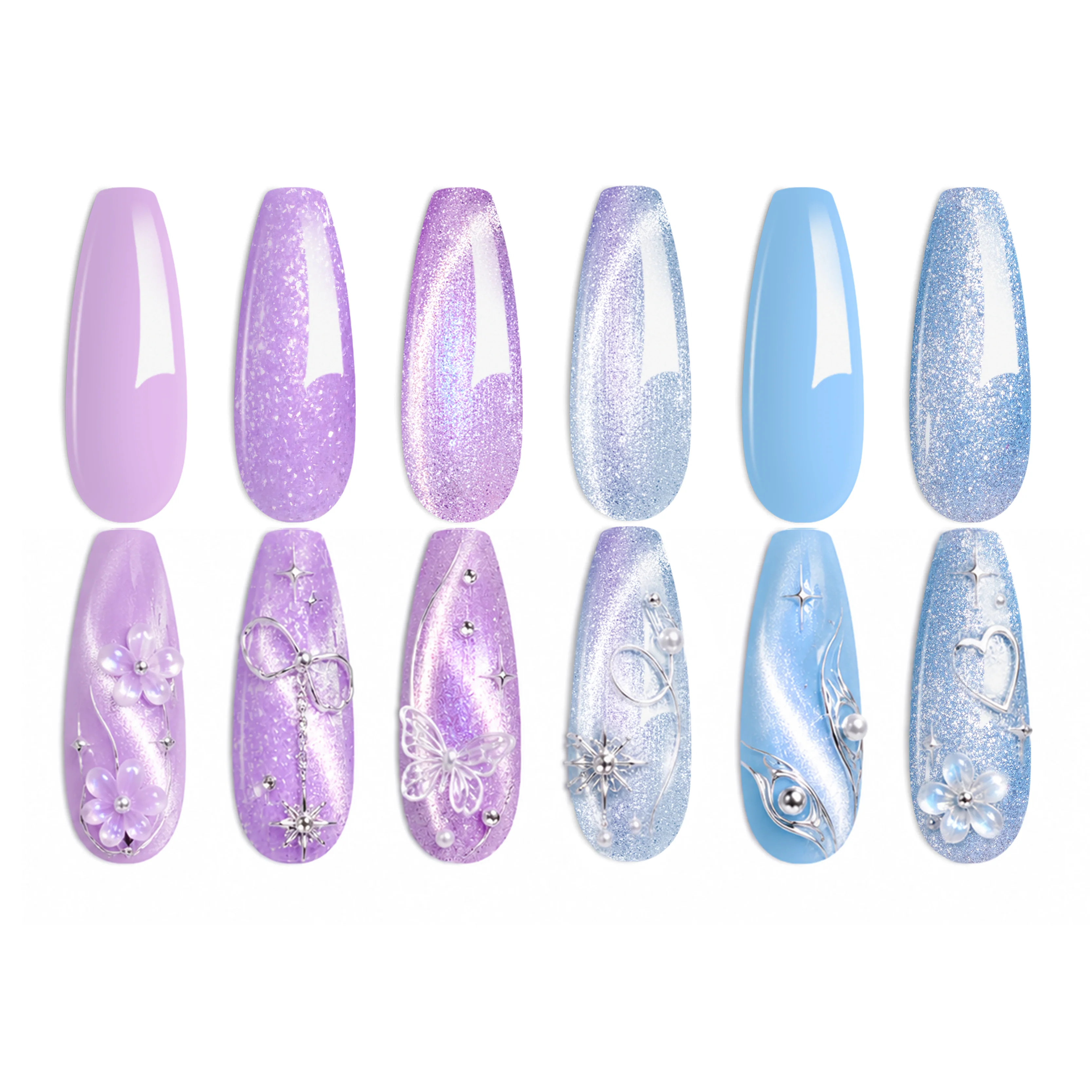 Beetles Purple Gel Nail Polish Set - Dreamscape Wander 6 Colors Purple Glitter Shimmer Cat Eye Gel Polish Kit