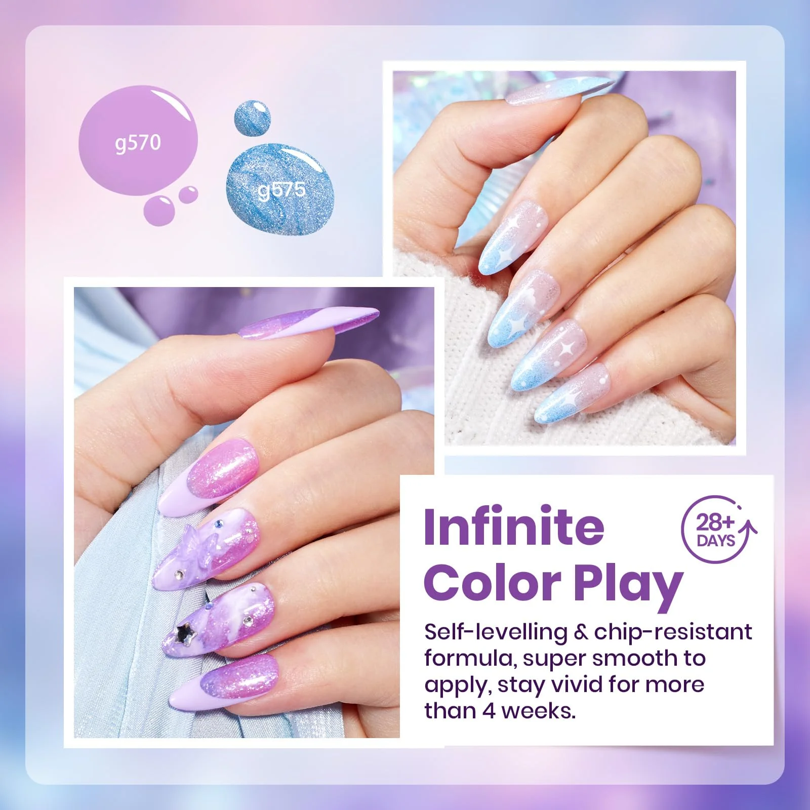 Beetles Purple Gel Nail Polish Set - Dreamscape Wander 6 Colors Purple Glitter Shimmer Cat Eye Gel Polish Kit - Image 4