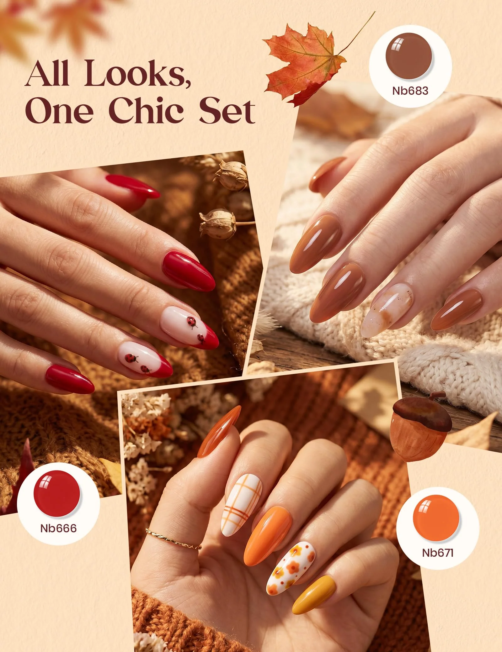 Beetles Retro Reverie Gel Nail Polish Set Hema-Free 30 Colors Autumn Burgundy Orange Colors - Image 4