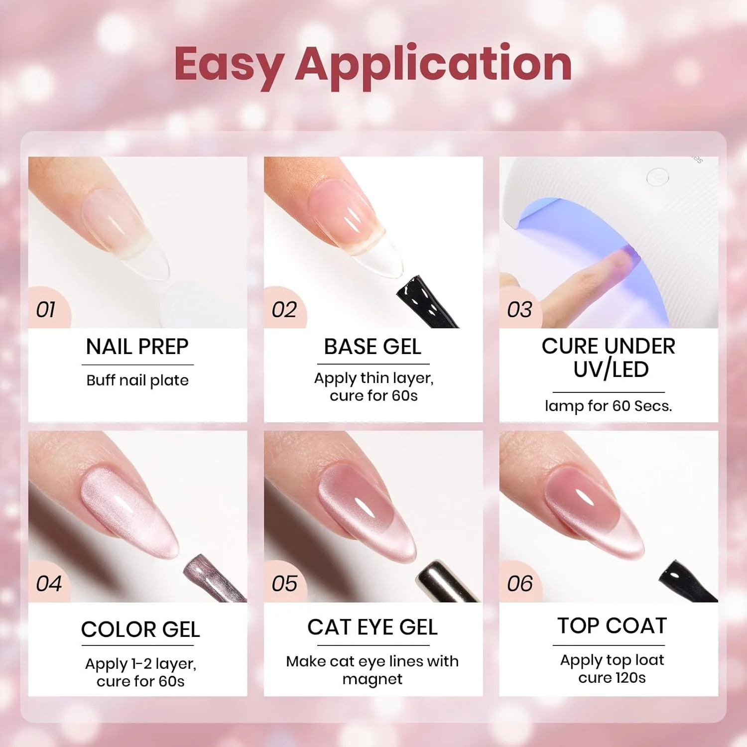 Beetles Rosy Shimmer Pink Cat Eye Gel Nail Polish - 15ML Glass Pink Glitter Cat Eye Gel Polish Magnetic Shimmer Effect Soak Off UV Summer Nails Nail Art Design - Image 6