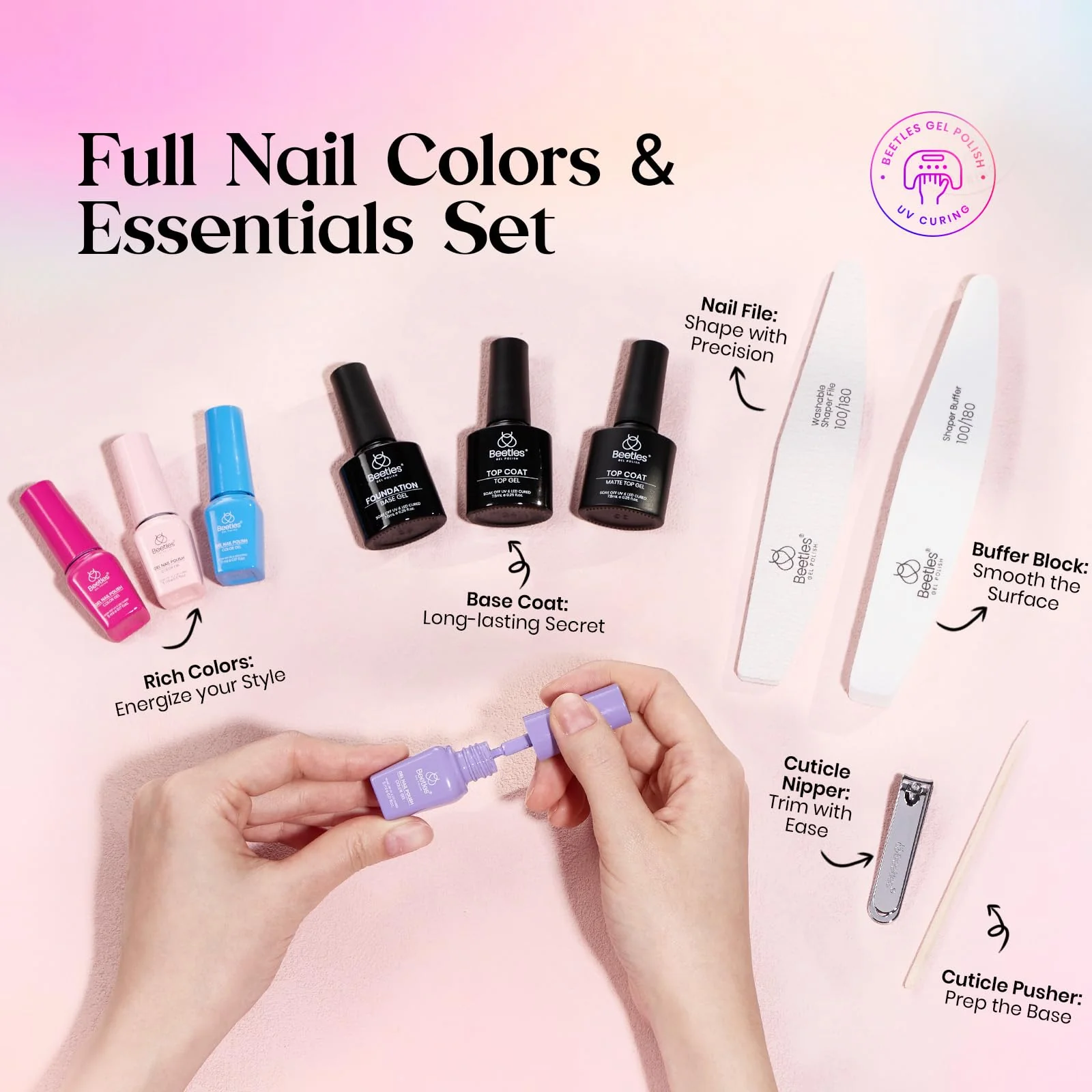 Beetles Gel Nail Starter Kit Seasons Variation 48 Colors Glitter All-in-One Mani Set - Image 4