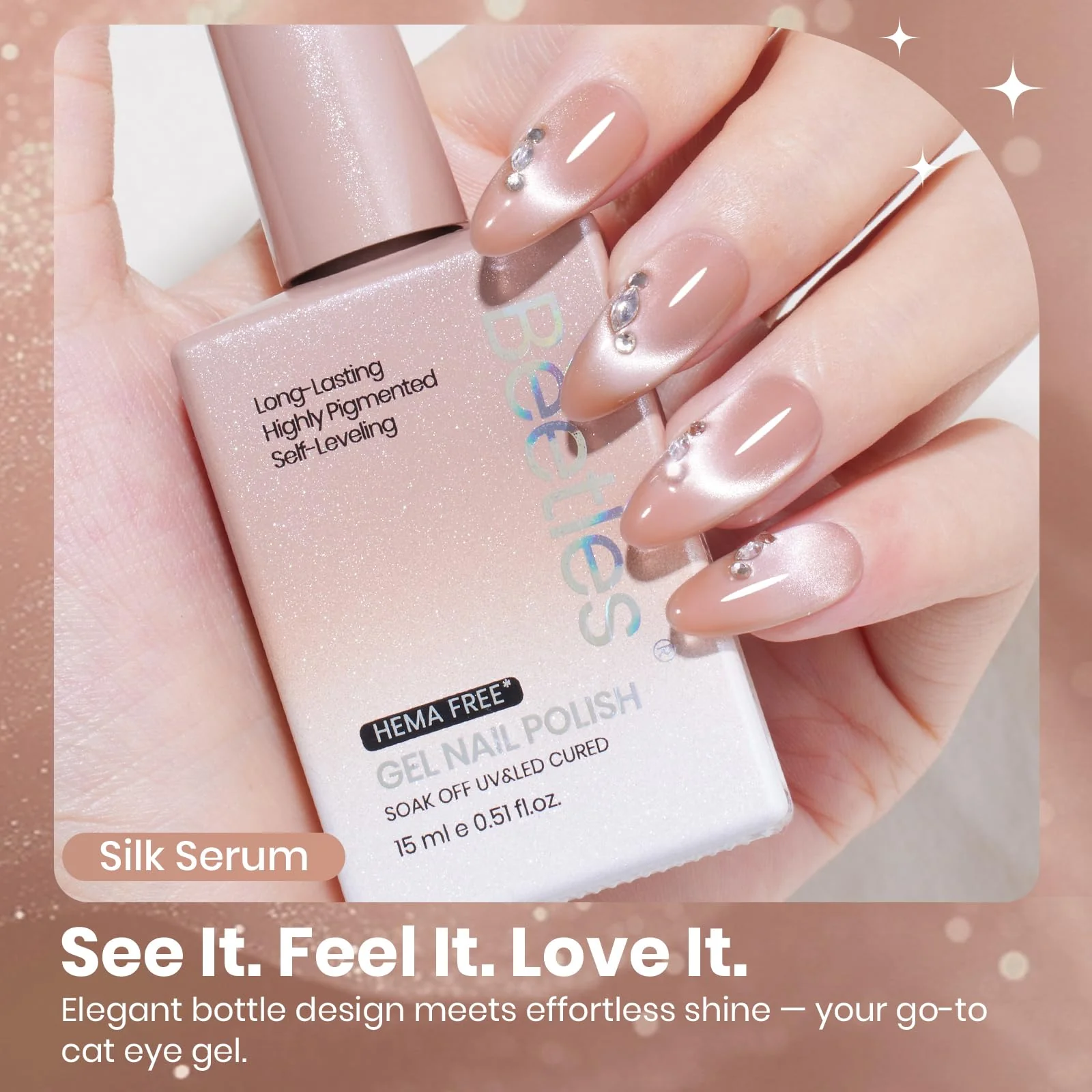 Beetles Silk Serum Nude HEMA FREE Cat Eye Gel Nail Polish - 15ML Glitter Gel Polish Nails - Image 5