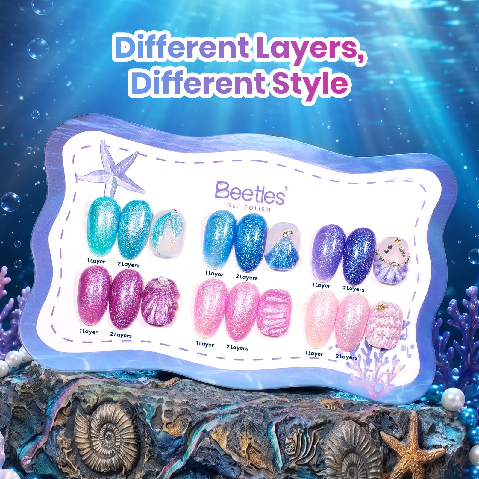 Beetles Siren Scale Glitter 6 Colors Gel Nail Polish Set 9ml With Rhinestones & Swatch Card - Image 4