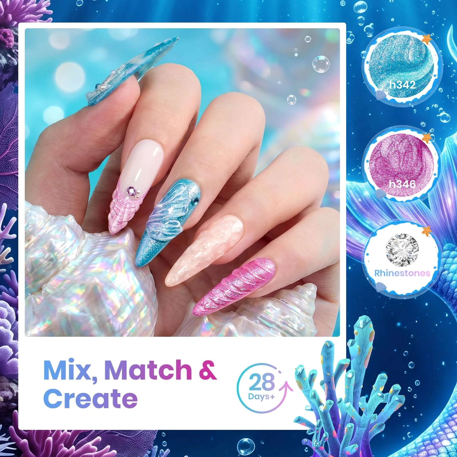 Beetles Siren Scale Glitter 6 Colors Gel Nail Polish Set 9ml With Rhinestones & Swatch Card - Image 5